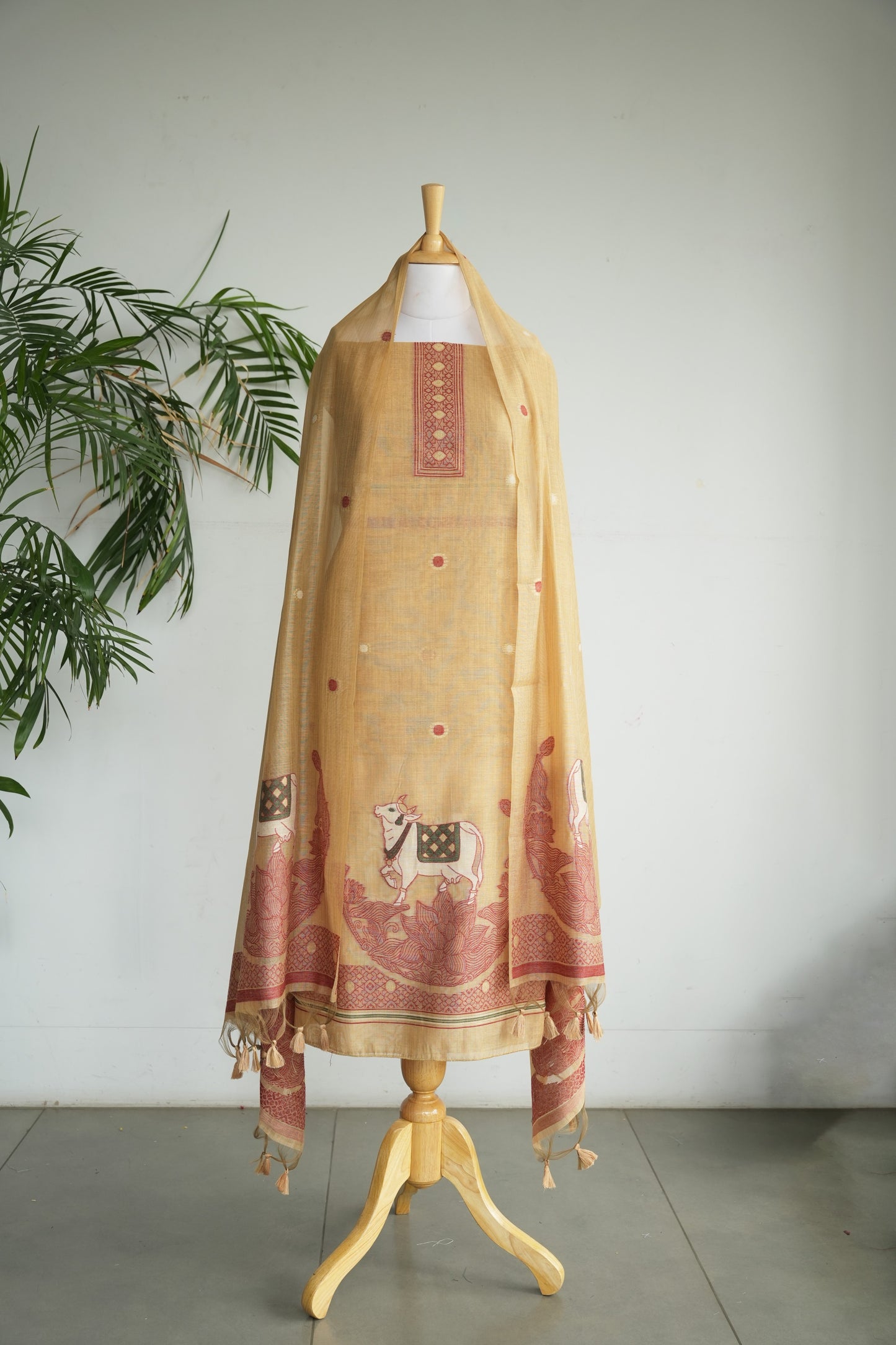 AMBER LEELA - Pure Chanderi Slub Pichwai Unstitched Suit Set