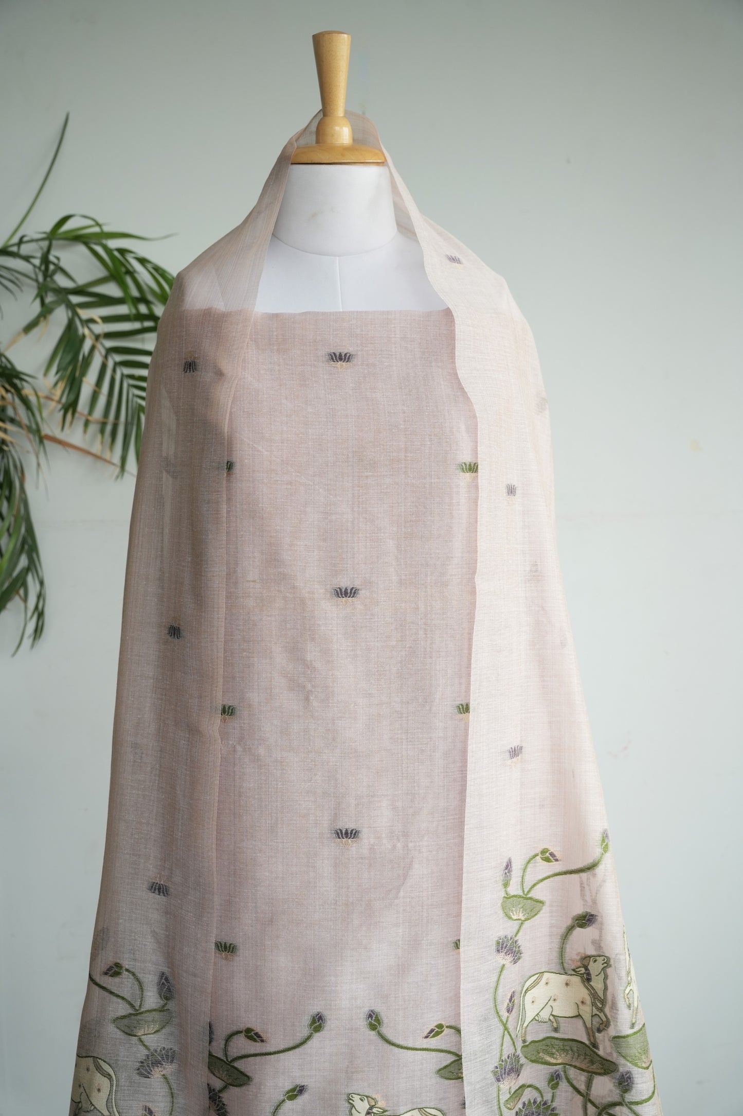 LILAC NOOR - Pure Chanderi Slub Pichwai Unstitched Suit Set
