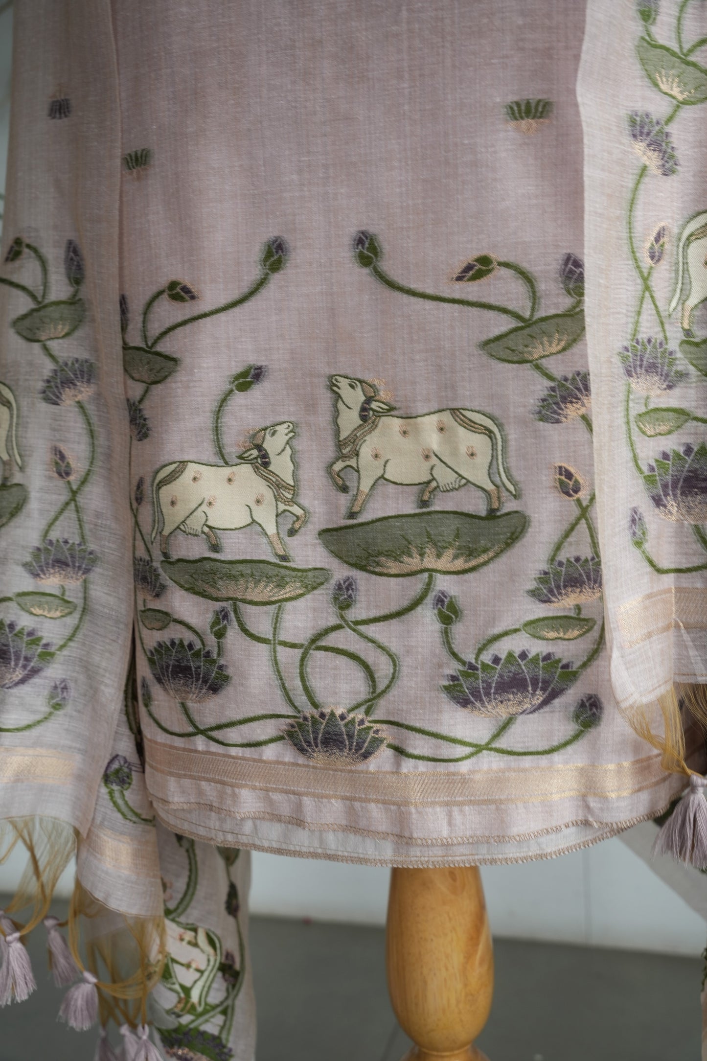 LILAC NOOR - Pure Chanderi Slub Pichwai Unstitched Suit Set
