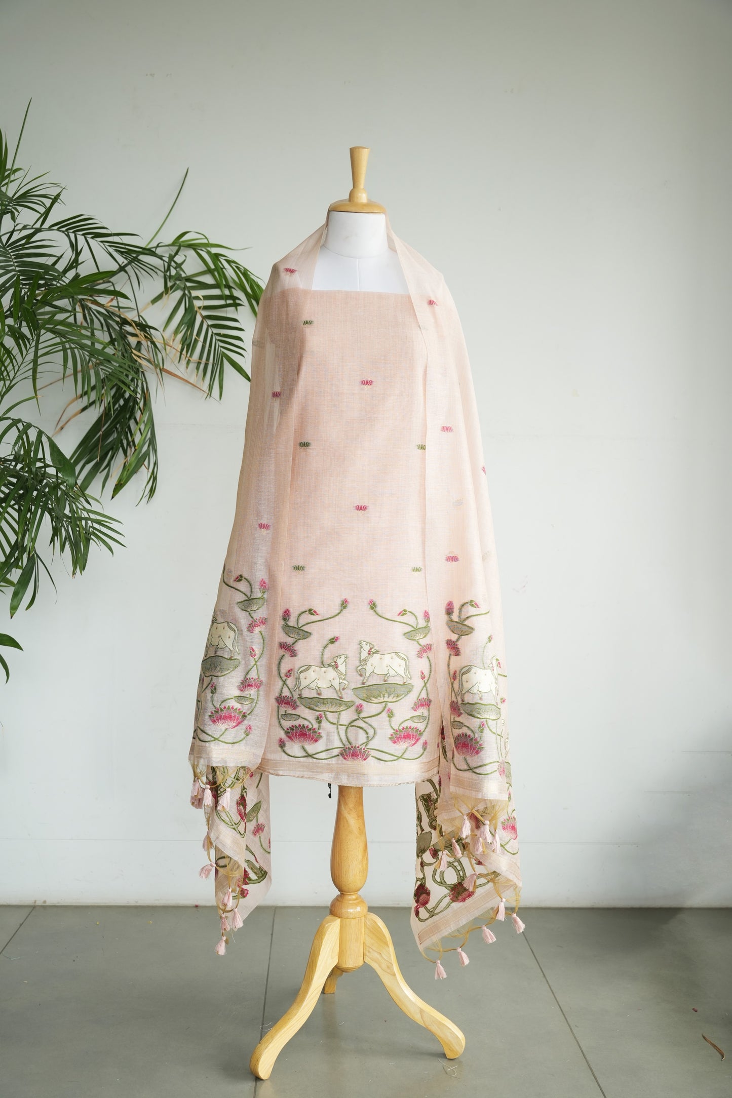 GULABI LEELA - Pure Chanderi Slub Pichwai Unstitched Suit Set