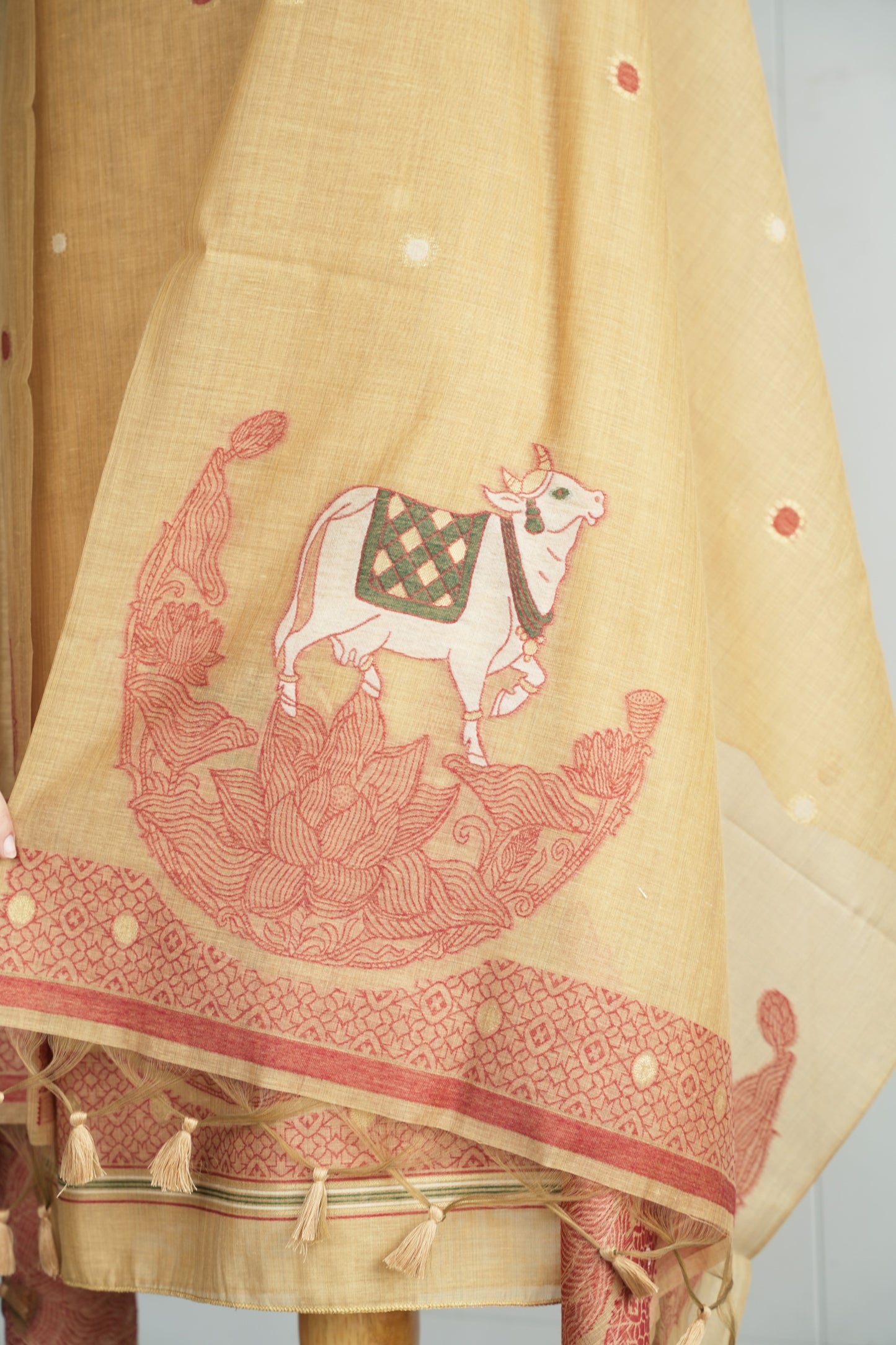 AMBER LEELA - Pure Chanderi Slub Pichwai Unstitched Suit Set