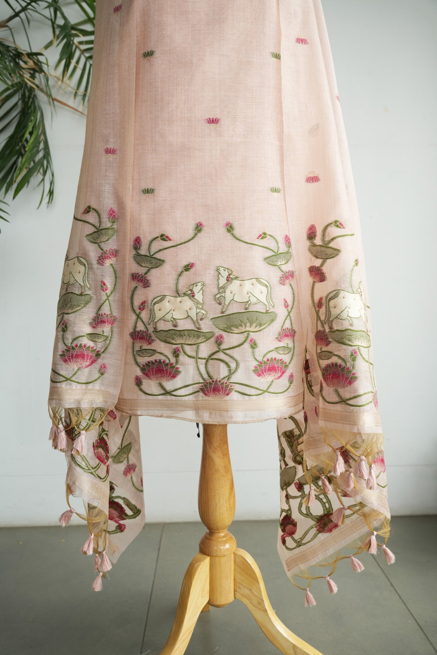 GULABI LEELA - Pure Chanderi Slub Pichwai Unstitched Suit Set