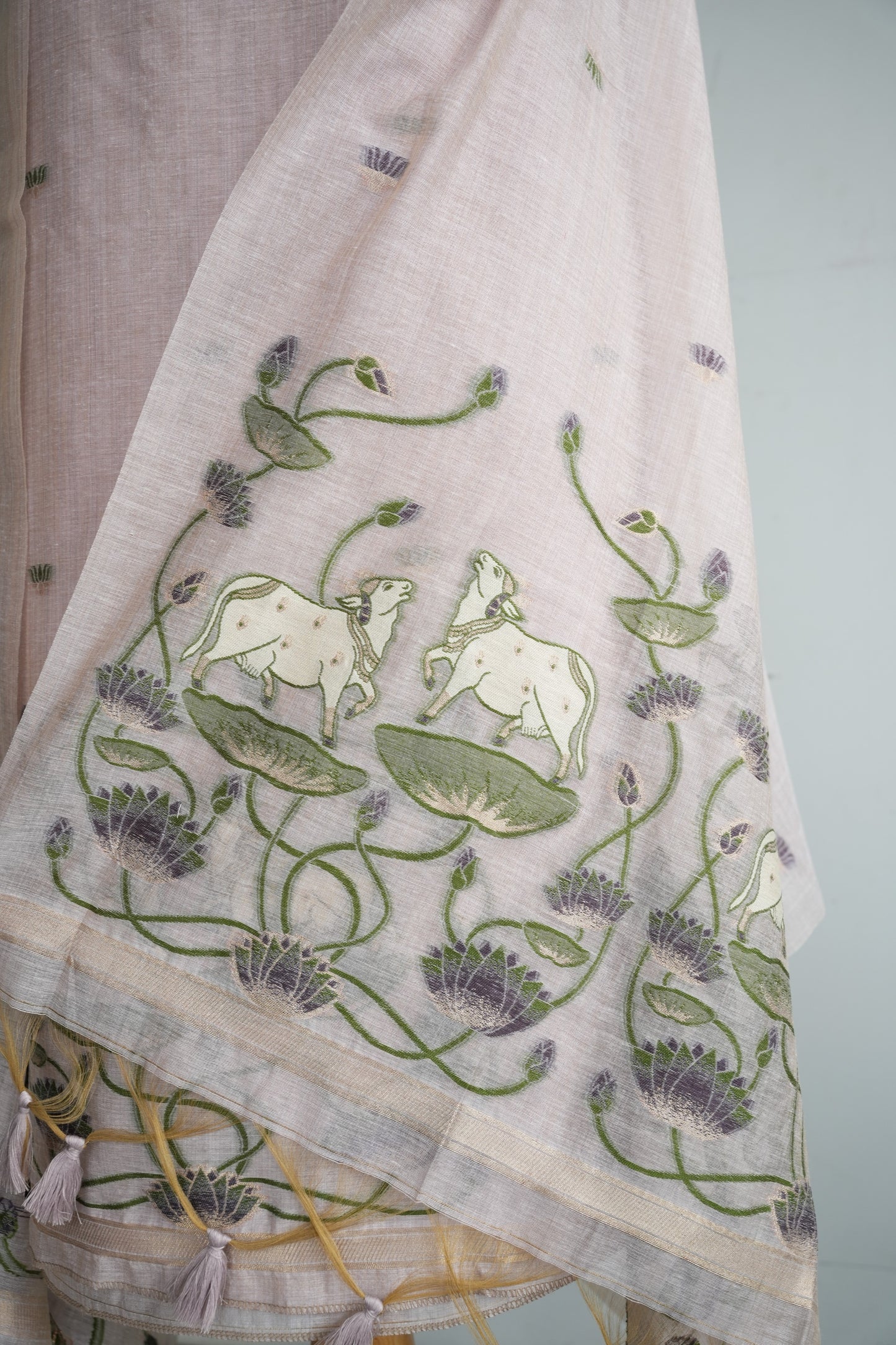 LILAC NOOR - Pure Chanderi Slub Pichwai Unstitched Suit Set