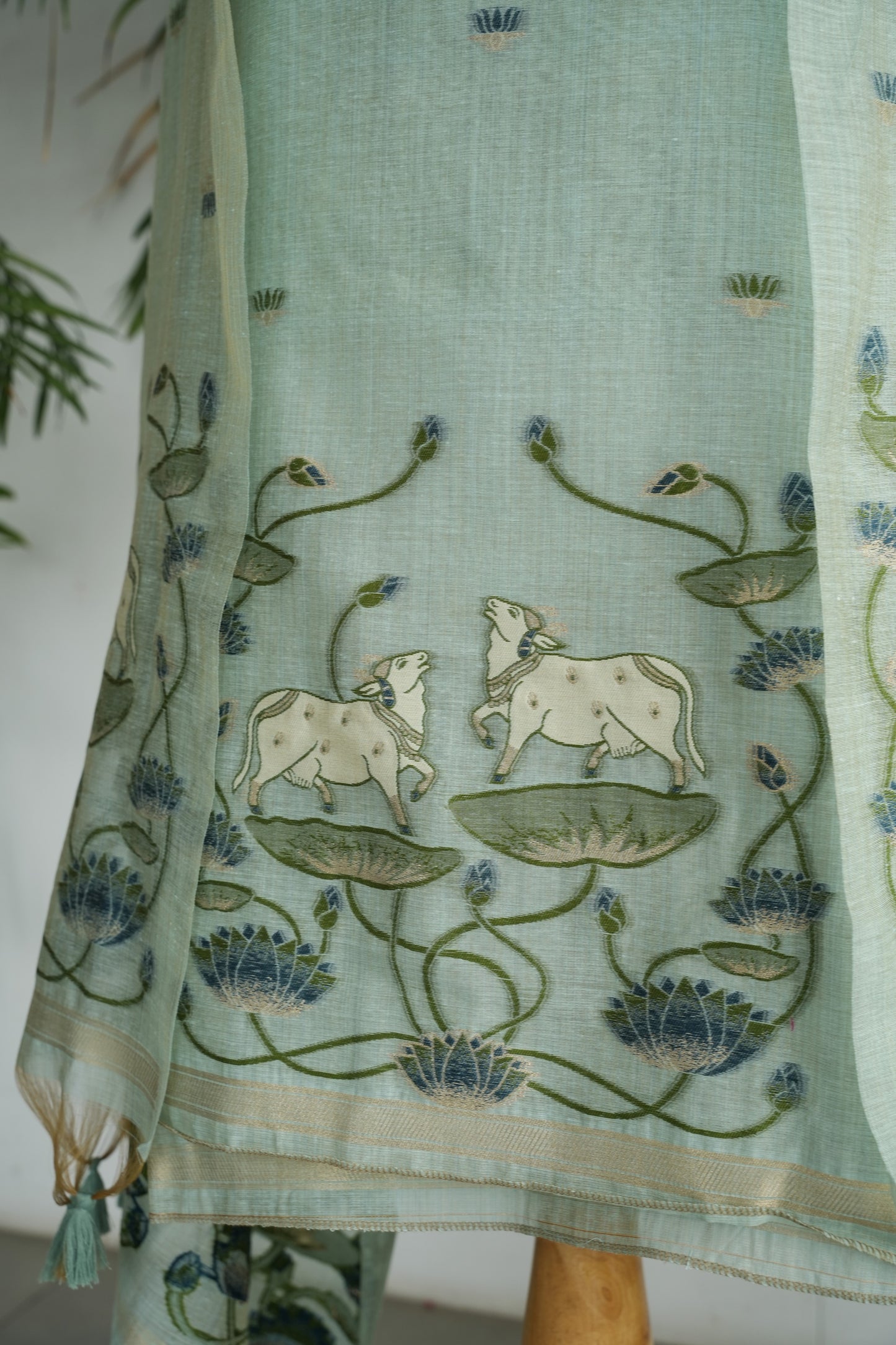 AQUA LEELA - Pure Chanderi Slub Pichwai Unstitched Suit Set