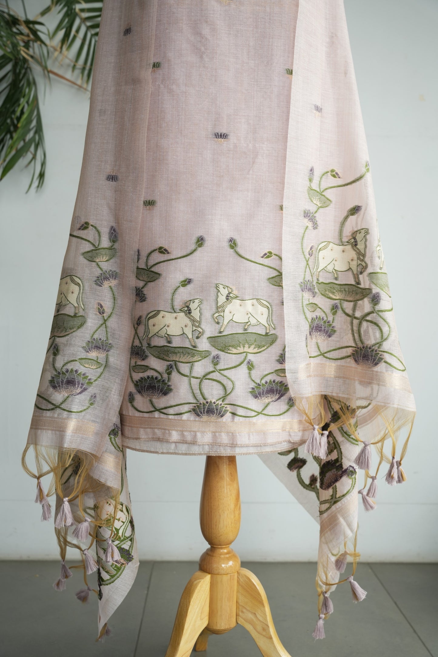 LILAC NOOR - Pure Chanderi Slub Pichwai Unstitched Suit Set