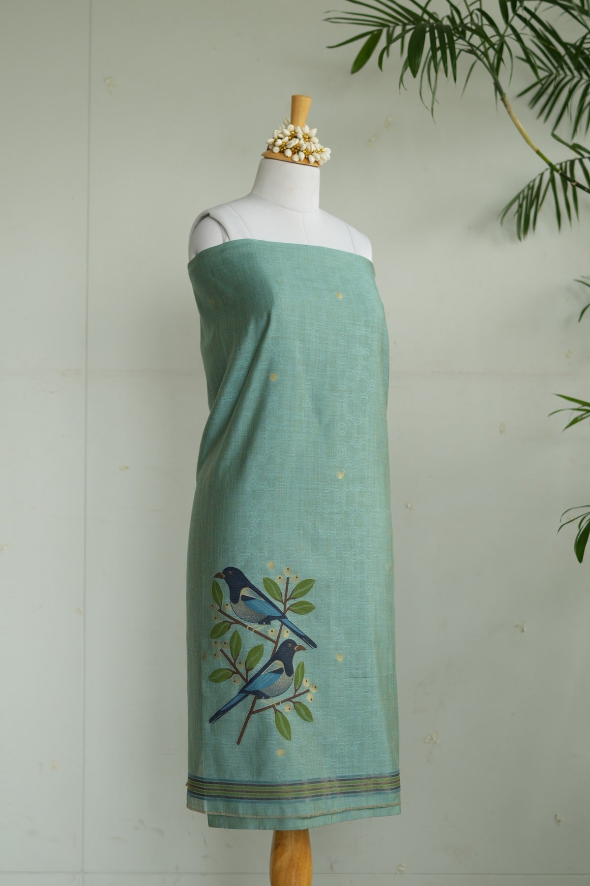 PANCHI - Pure Chanderi Teal Unstitched Suit Set