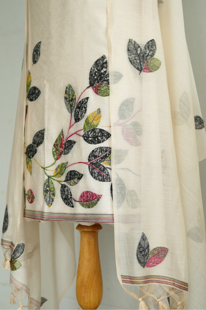 NAINA – Pure Chanderi White Unstitched Suit Set