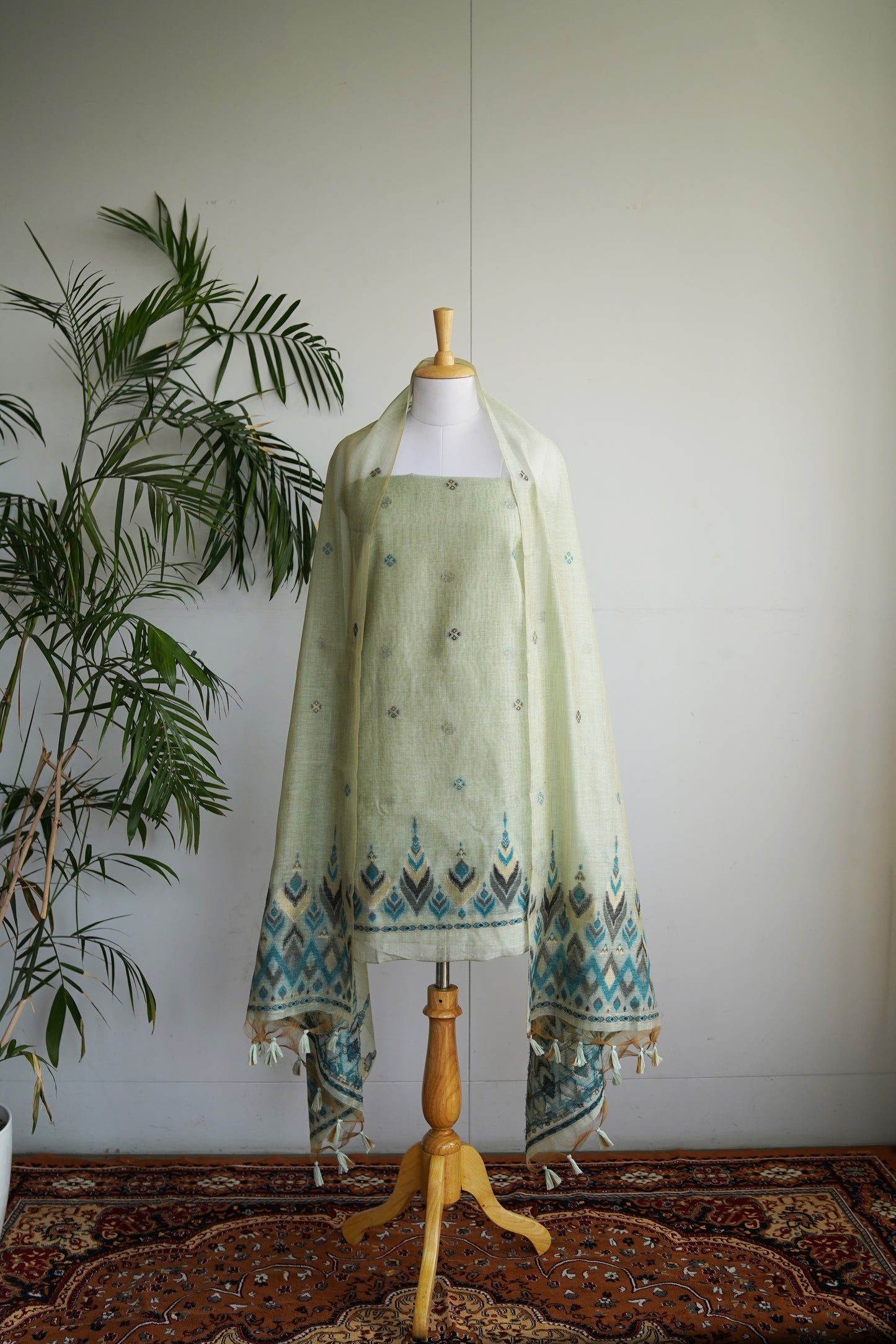 OCEAN BREEZE- Blue Monga Cotton Unstiched Suit Set