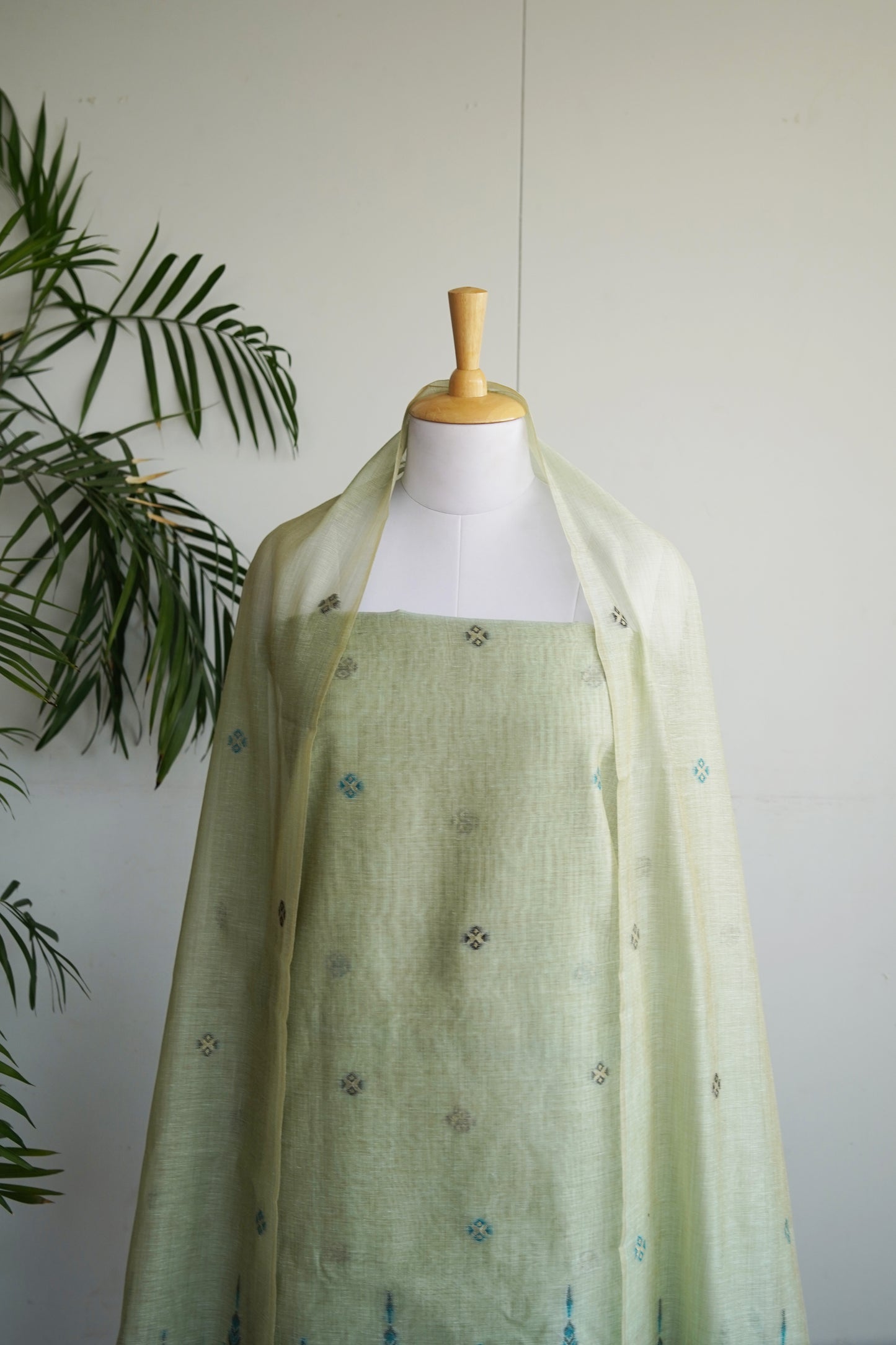 OCEAN BREEZE- Blue Monga Cotton Unstiched Suit Set