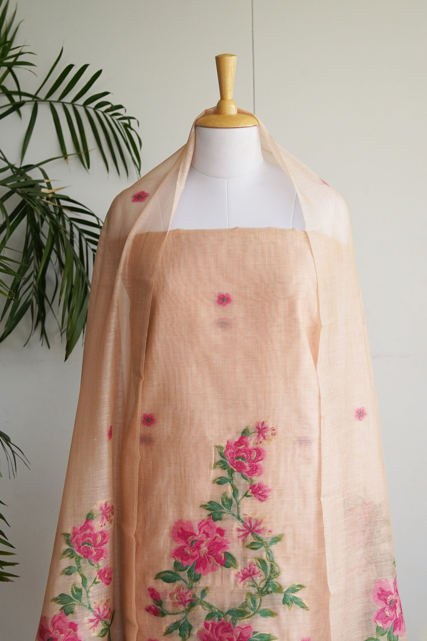 GULDASTA- Blush Pink Monga Cotton Unstiched Suit Set