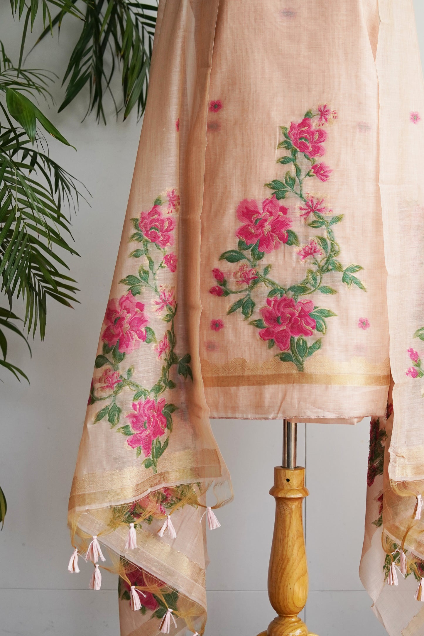 GULDASTA- Blush Pink Monga Cotton Unstiched Suit Set