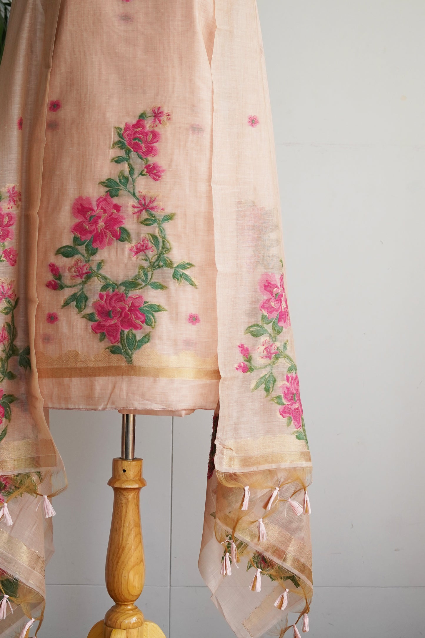 GULDASTA- Blush Pink Monga Cotton Unstiched Suit Set