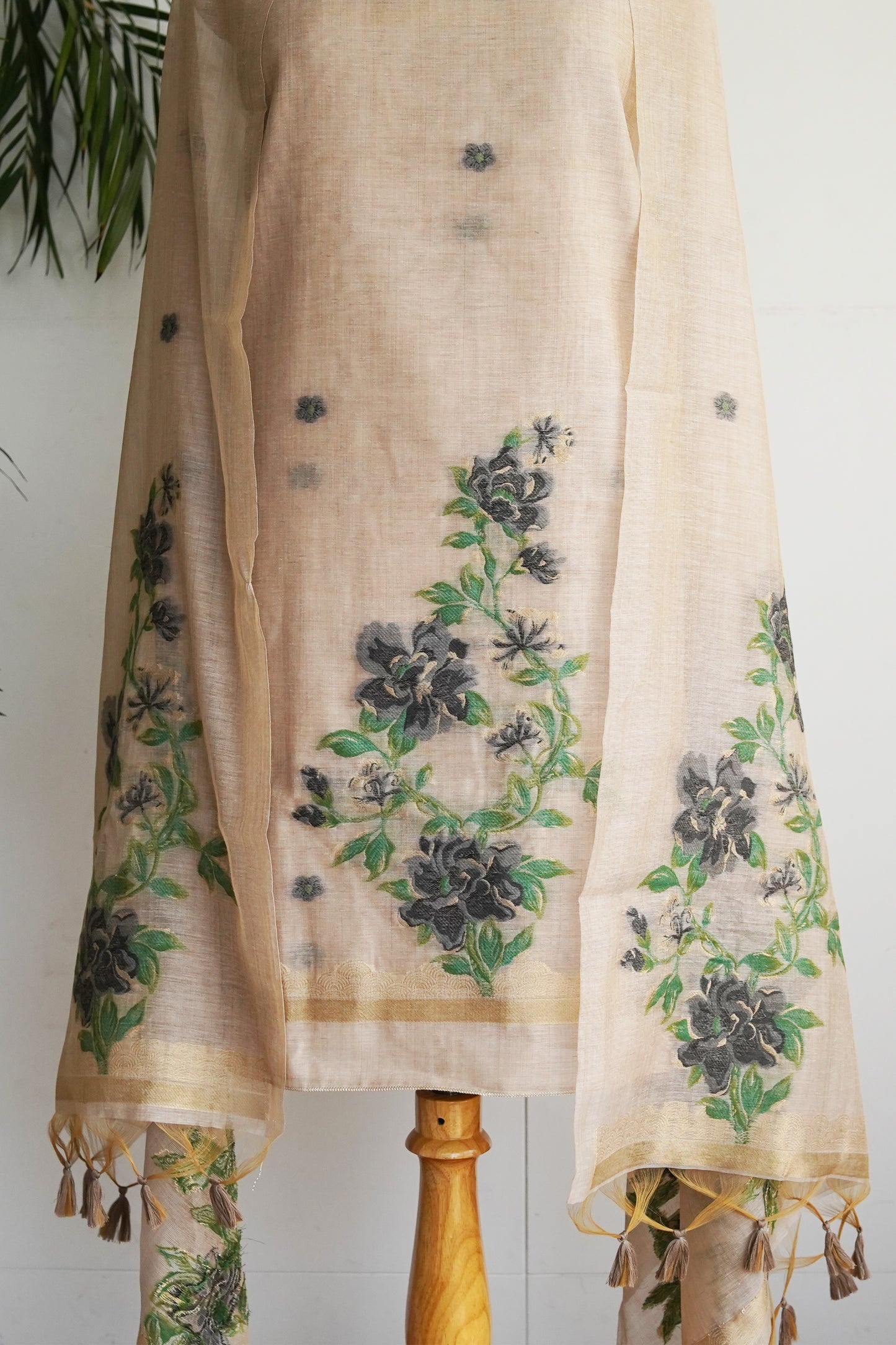 MIDNIGHT BLOOM- Floral Handloom Monga Cotton Unstiched Suit Set