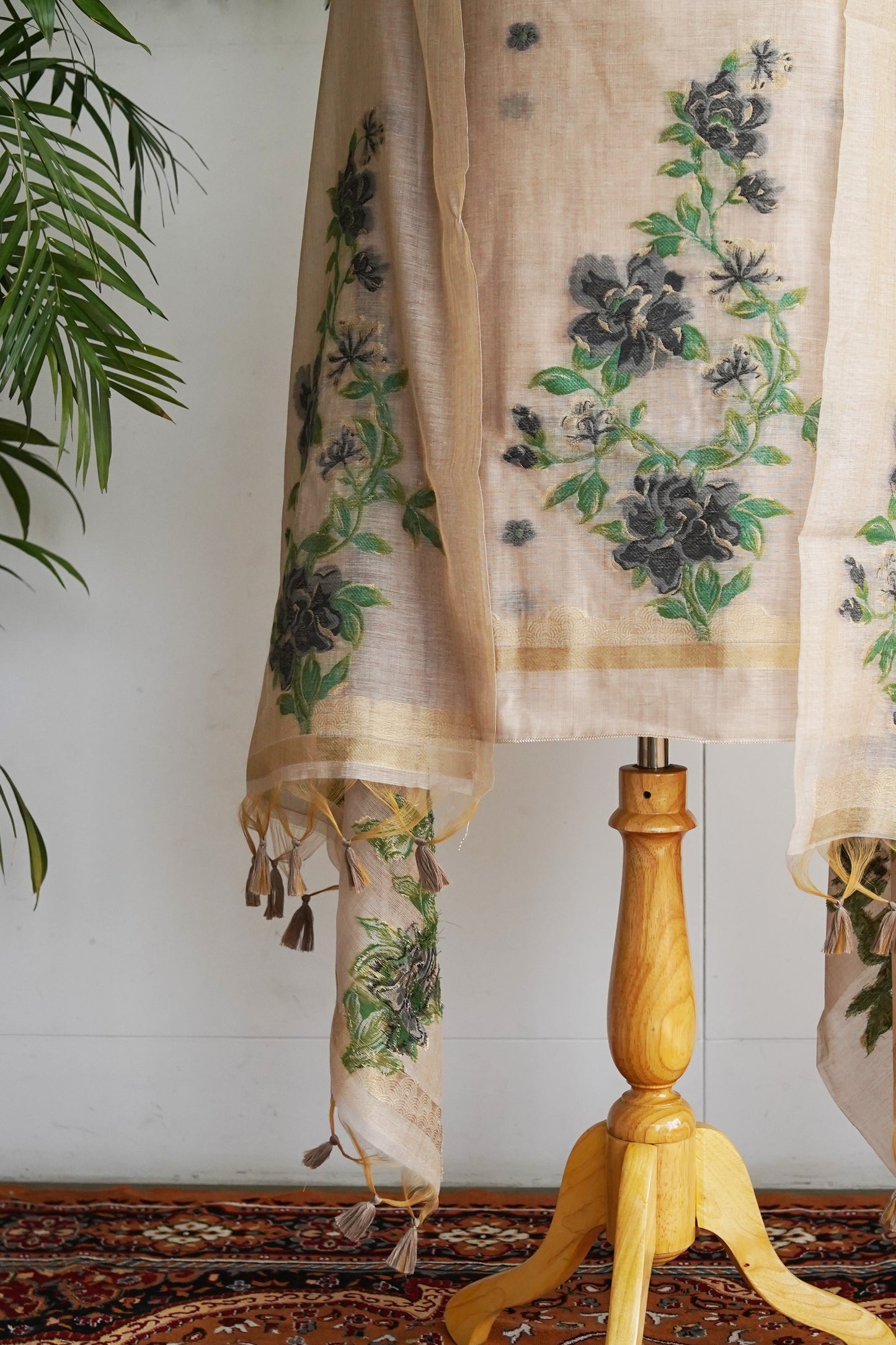 MIDNIGHT BLOOM- Floral Handloom Monga Cotton Unstiched Suit Set