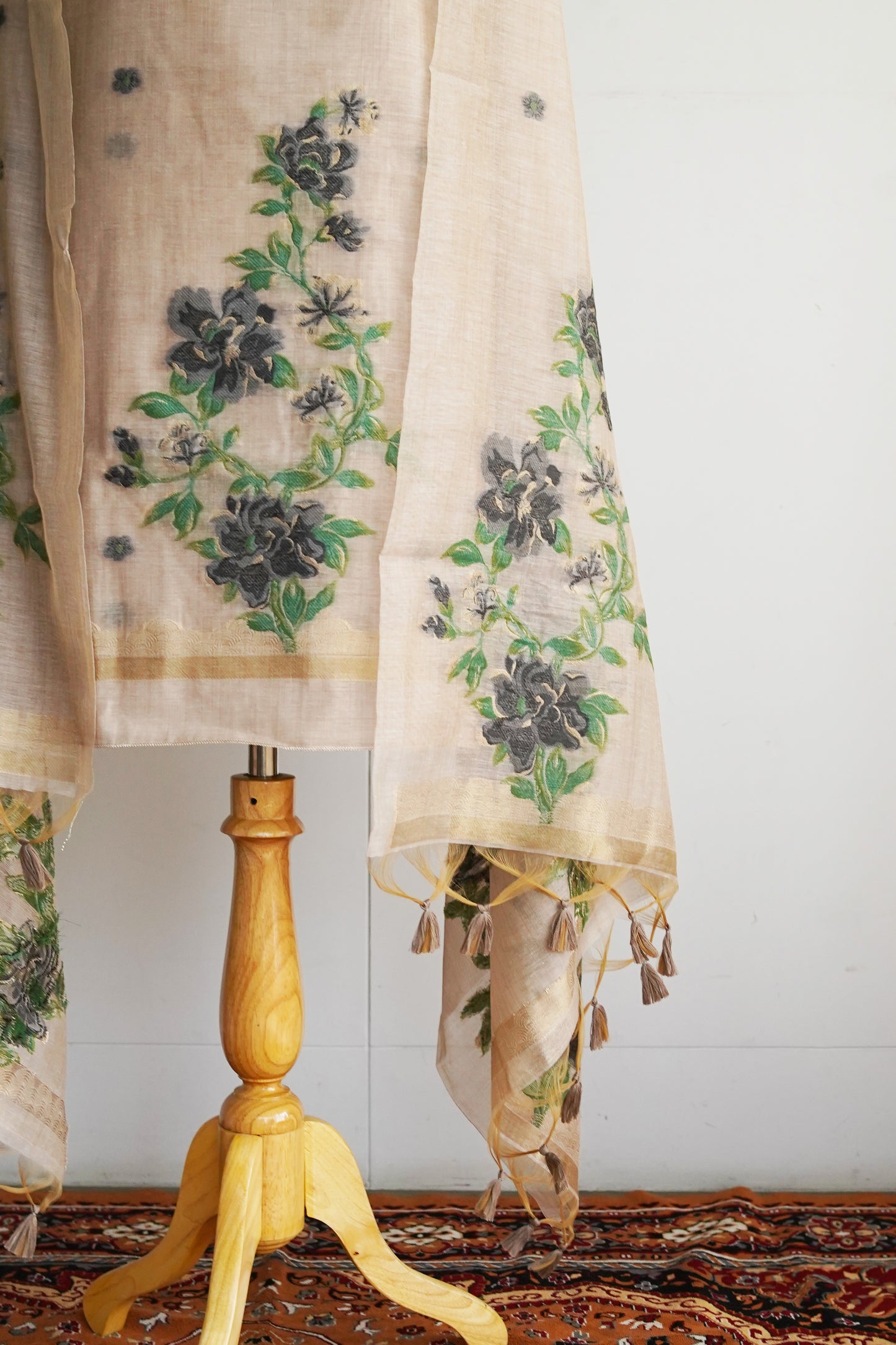 MIDNIGHT BLOOM- Floral Handloom Monga Cotton Unstiched Suit Set