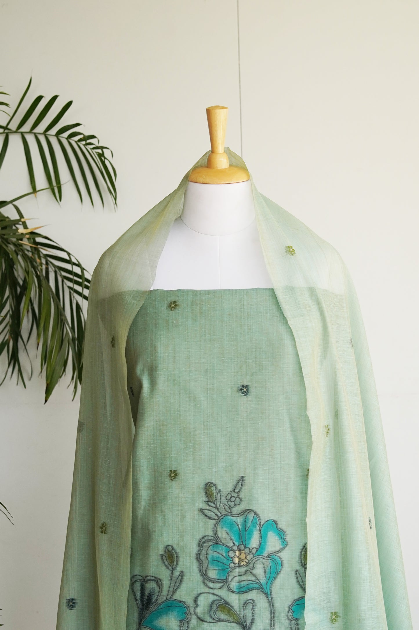 MINT MIRAGE- Sea Green Monga Cotton Unstitched Suit Set