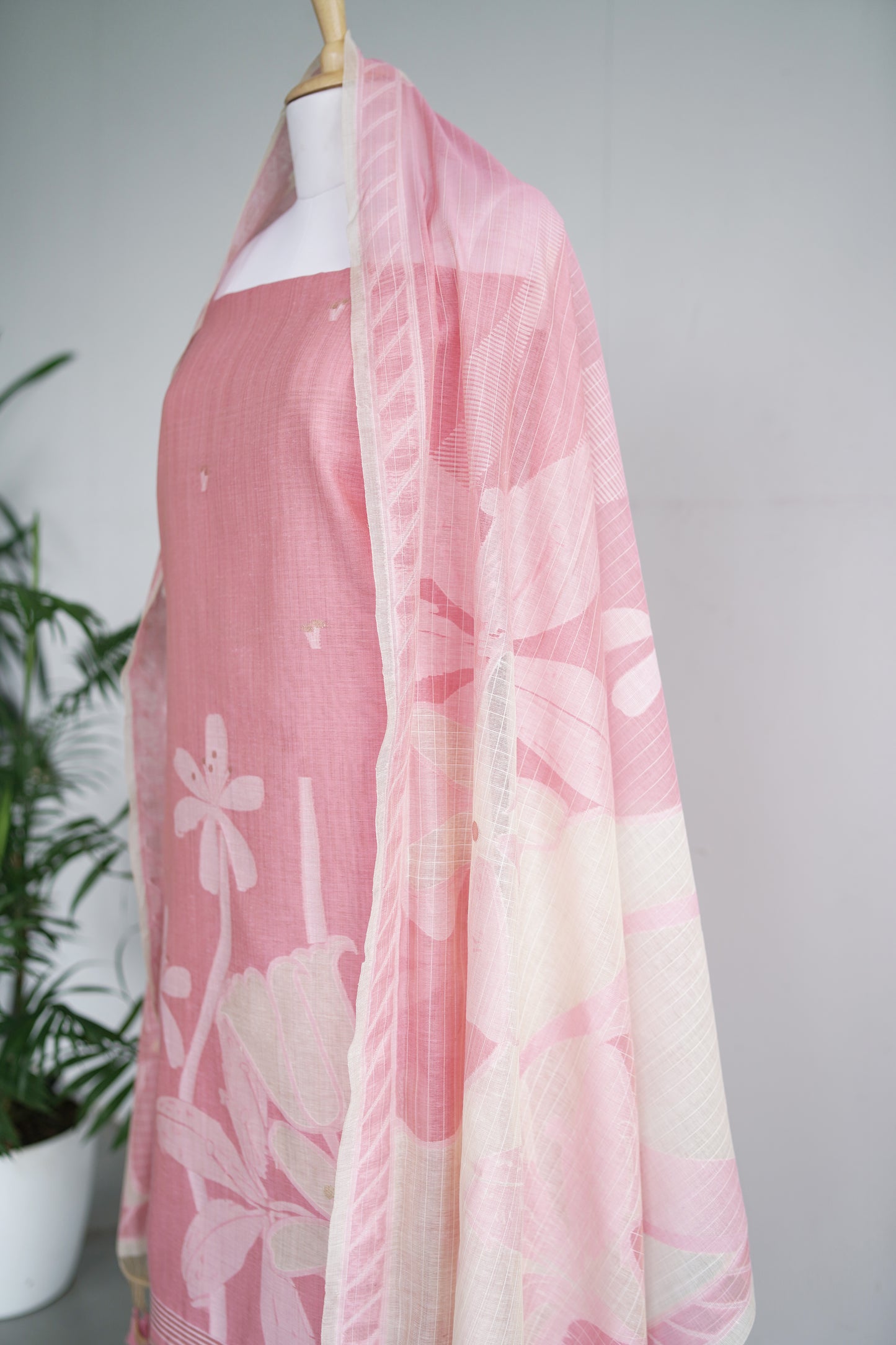 GULABI NOOR- Pure Chanderi Slub Unstiched Suit Set