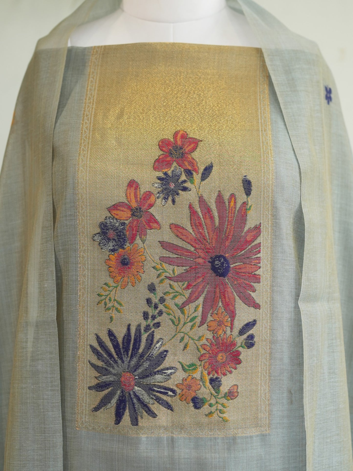 NEEL BAGH- Pure Monga Cotton Ice Blue Floral Unstitched Suit Set