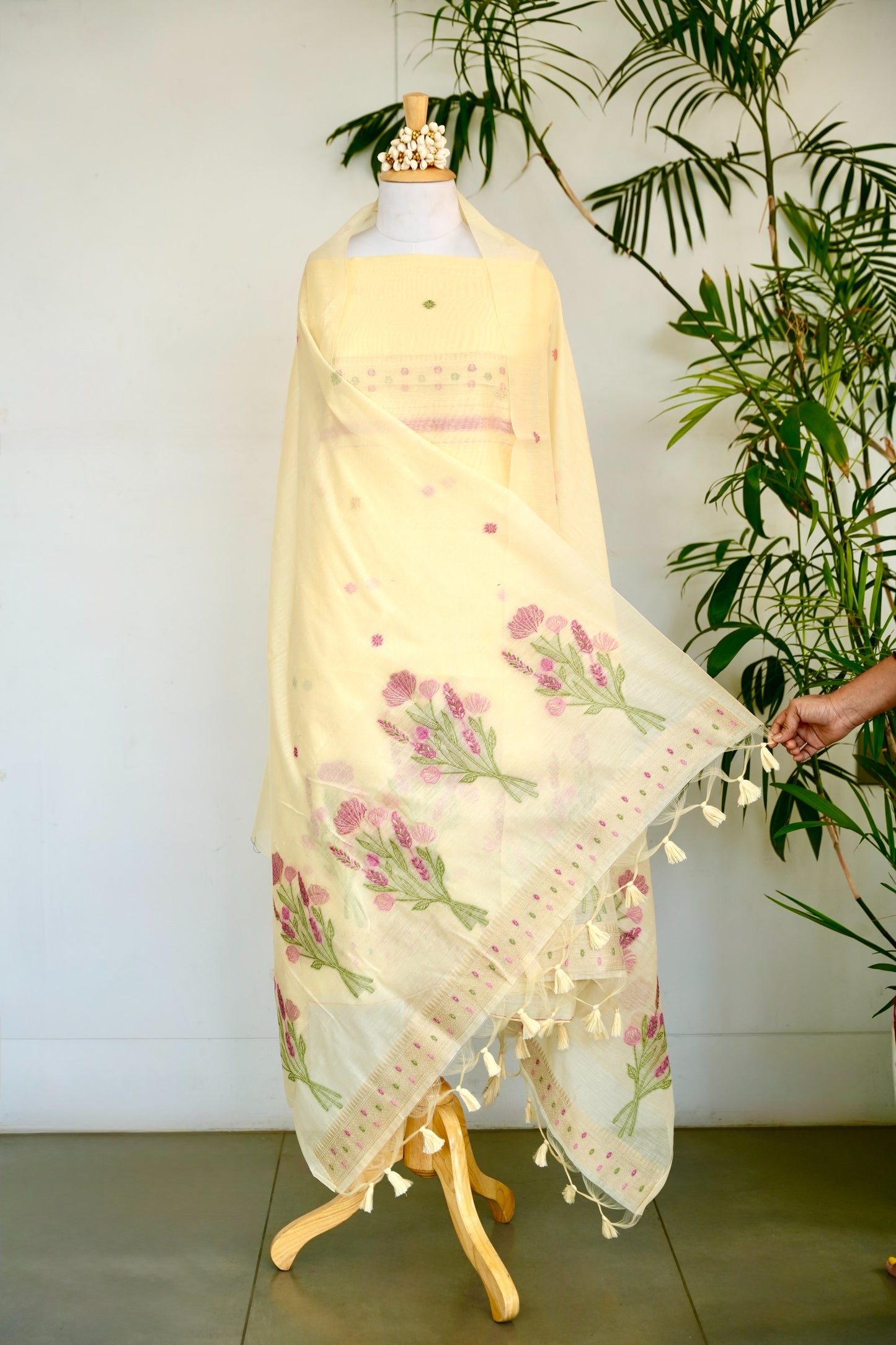 BASANTI– Pure Chanderi Slub Yellow Unstitched Suit Set