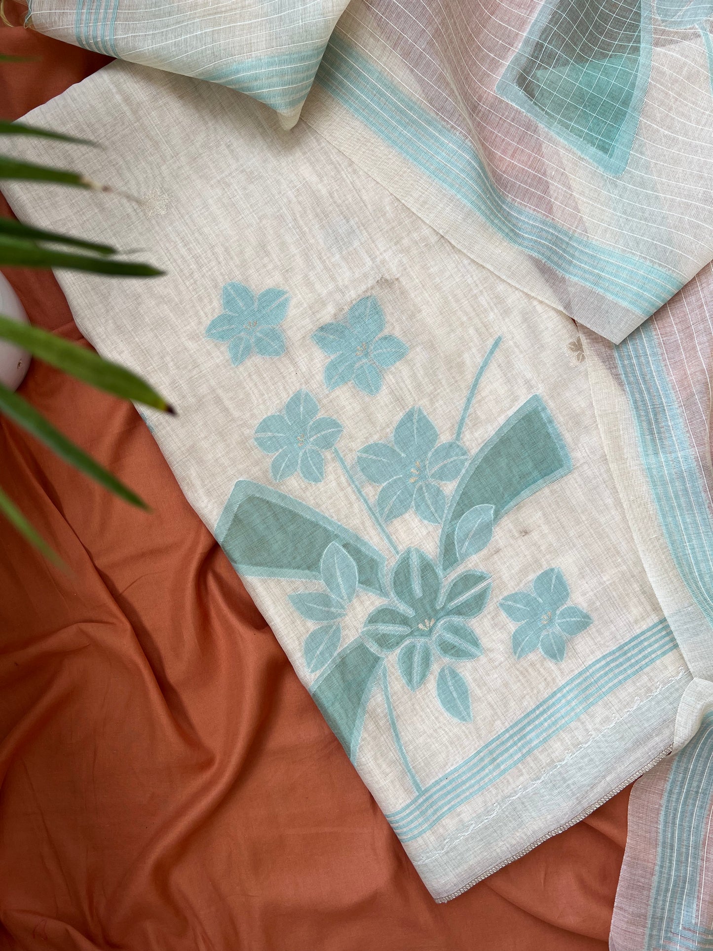 BREEZY BLOSSOM- Floral Weaving Monga Cotton Unstitched Suit Set