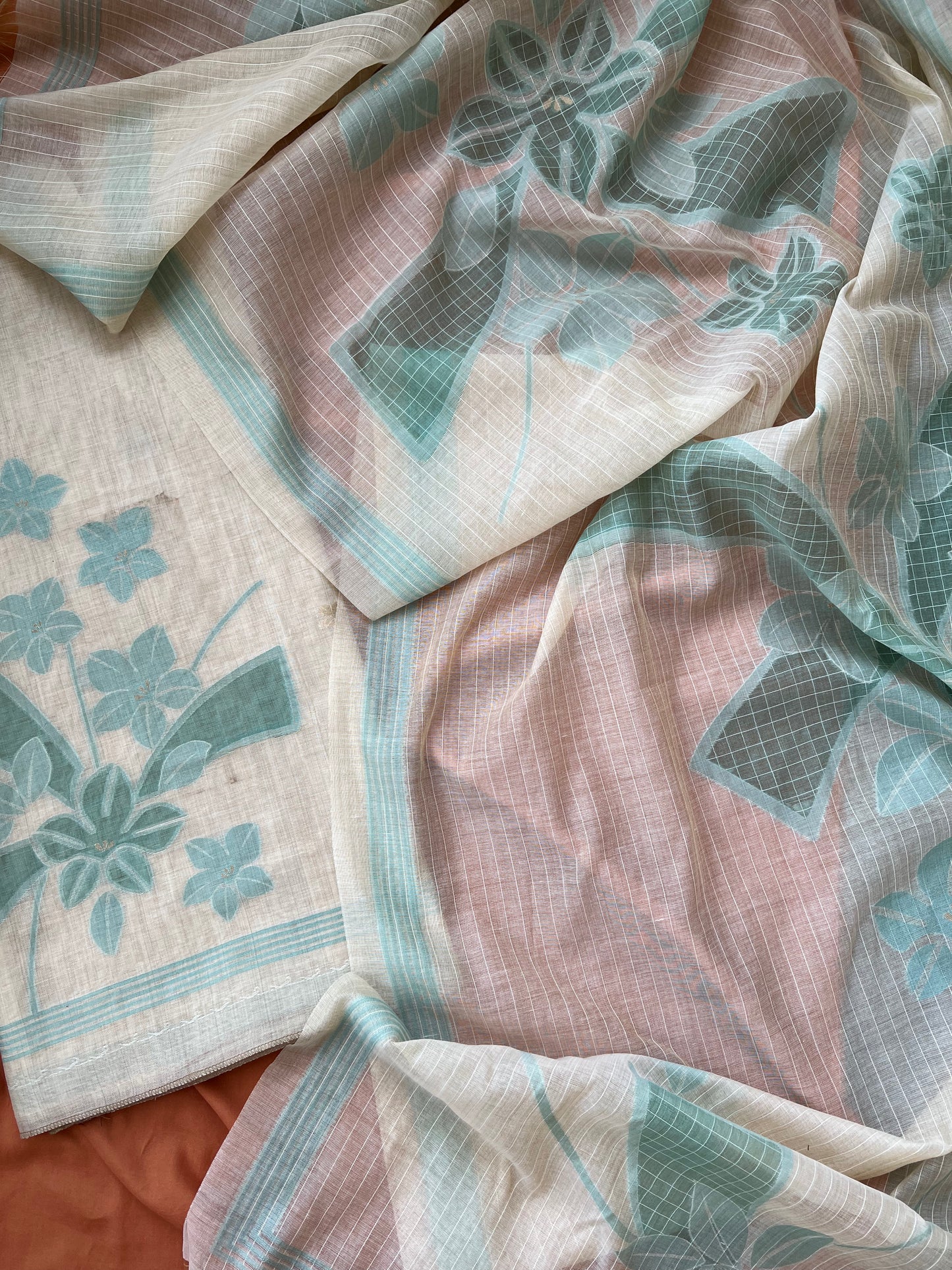 BREEZY BLOSSOM- Floral Weaving Monga Cotton Unstitched Suit Set