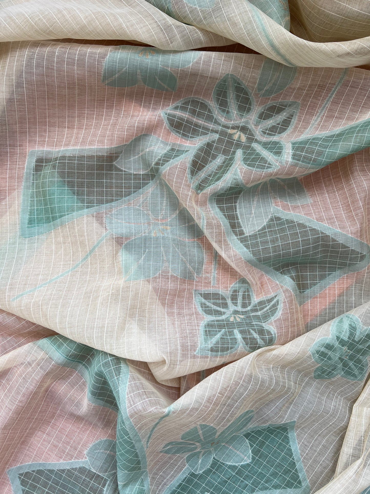 BREEZY BLOSSOM- Floral Weaving Monga Cotton Unstitched Suit Set