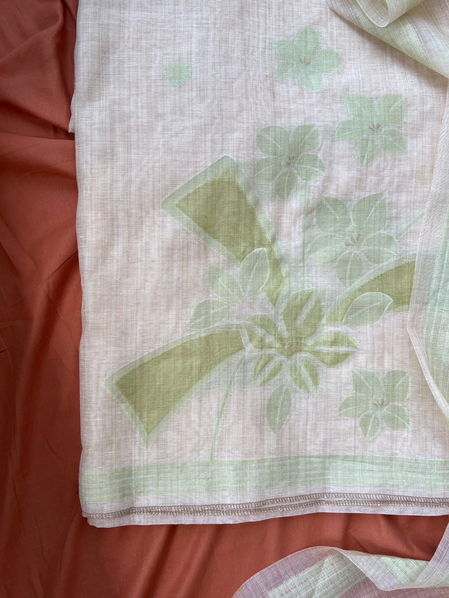 MINT BLOOM- Floral Weaving Monga Cotton Unstitched Suit Set