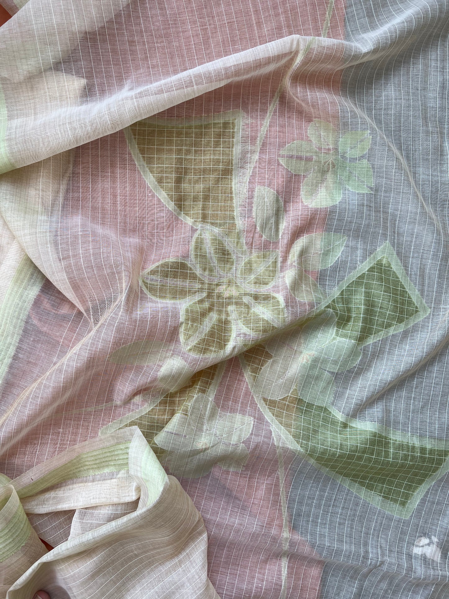 MINT BLOOM- Floral Weaving Monga Cotton Unstitched Suit Set