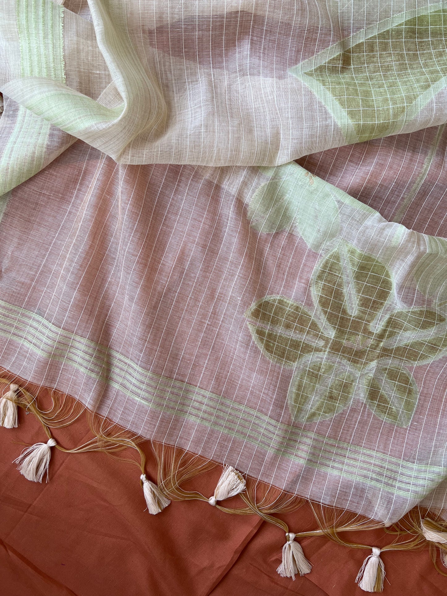 MINT BLOOM- Floral Weaving Monga Cotton Unstitched Suit Set
