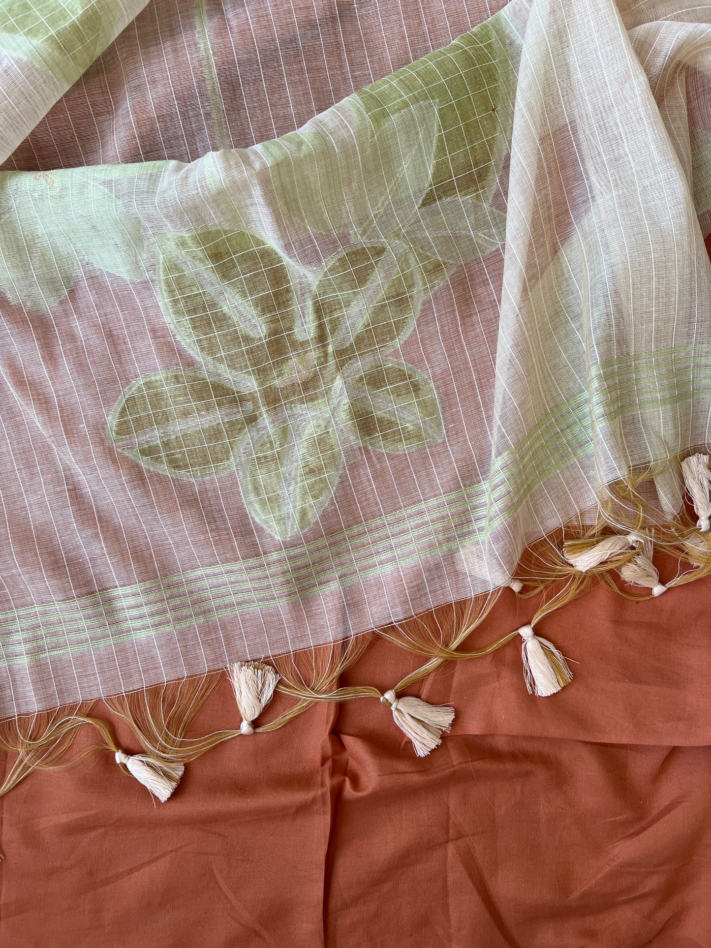 MINT BLOOM- Floral Weaving Monga Cotton Unstitched Suit Set