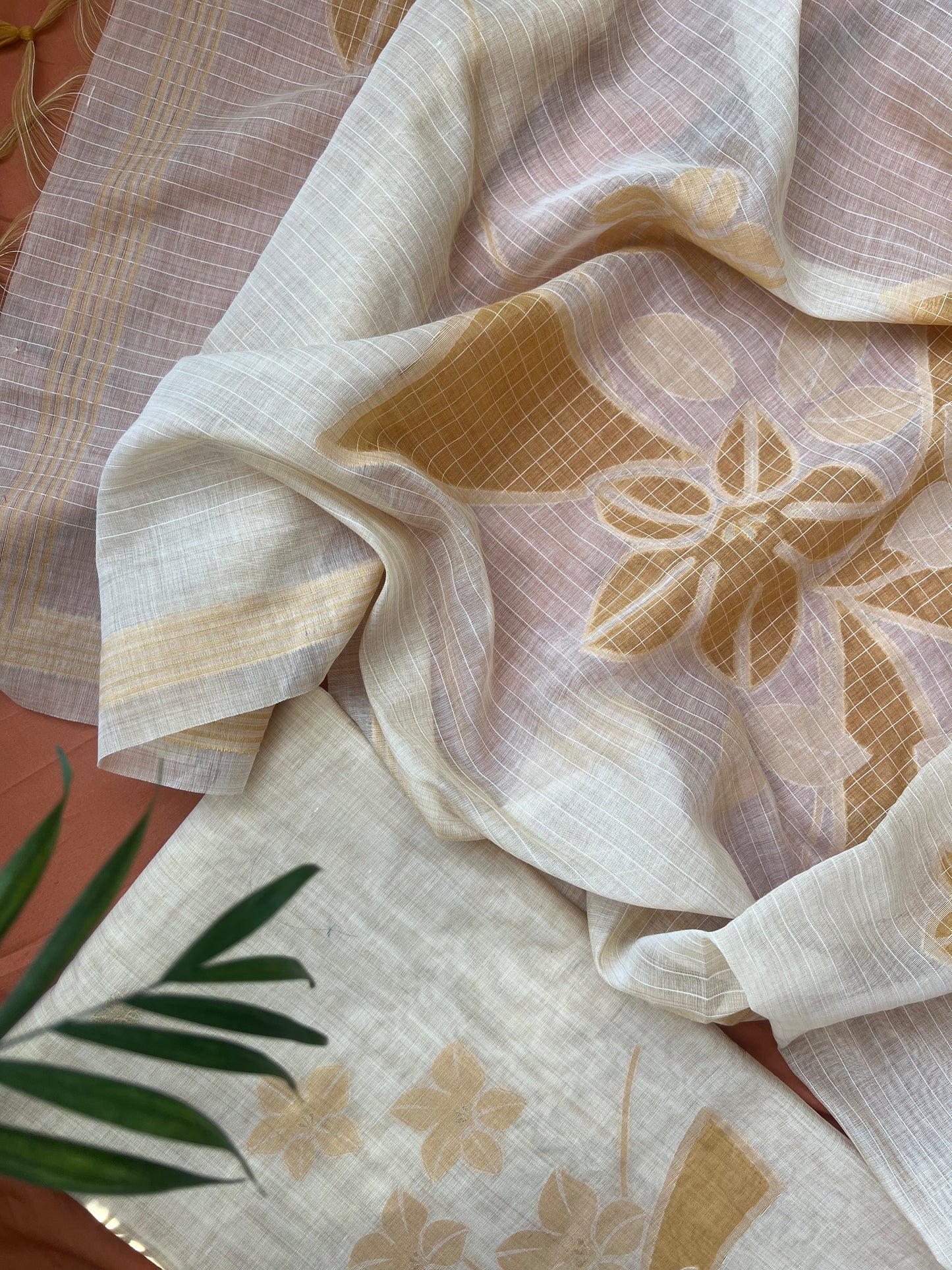 BUTTER BLOOM- Floral Weaving Monga Cotton Unstitched Suit Set