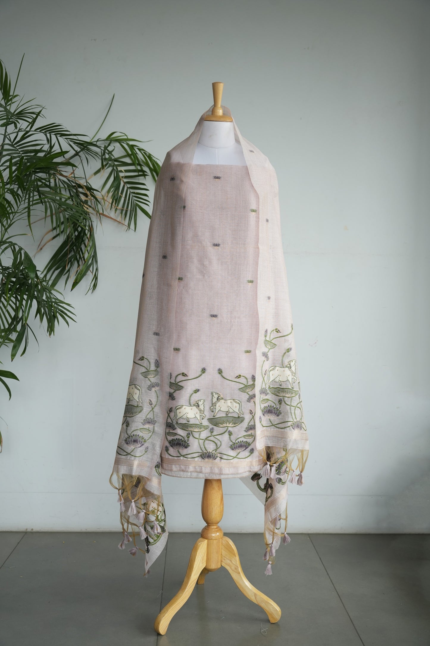 LILAC NOOR - Pure Chanderi Slub Pichwai Unstitched Suit Set