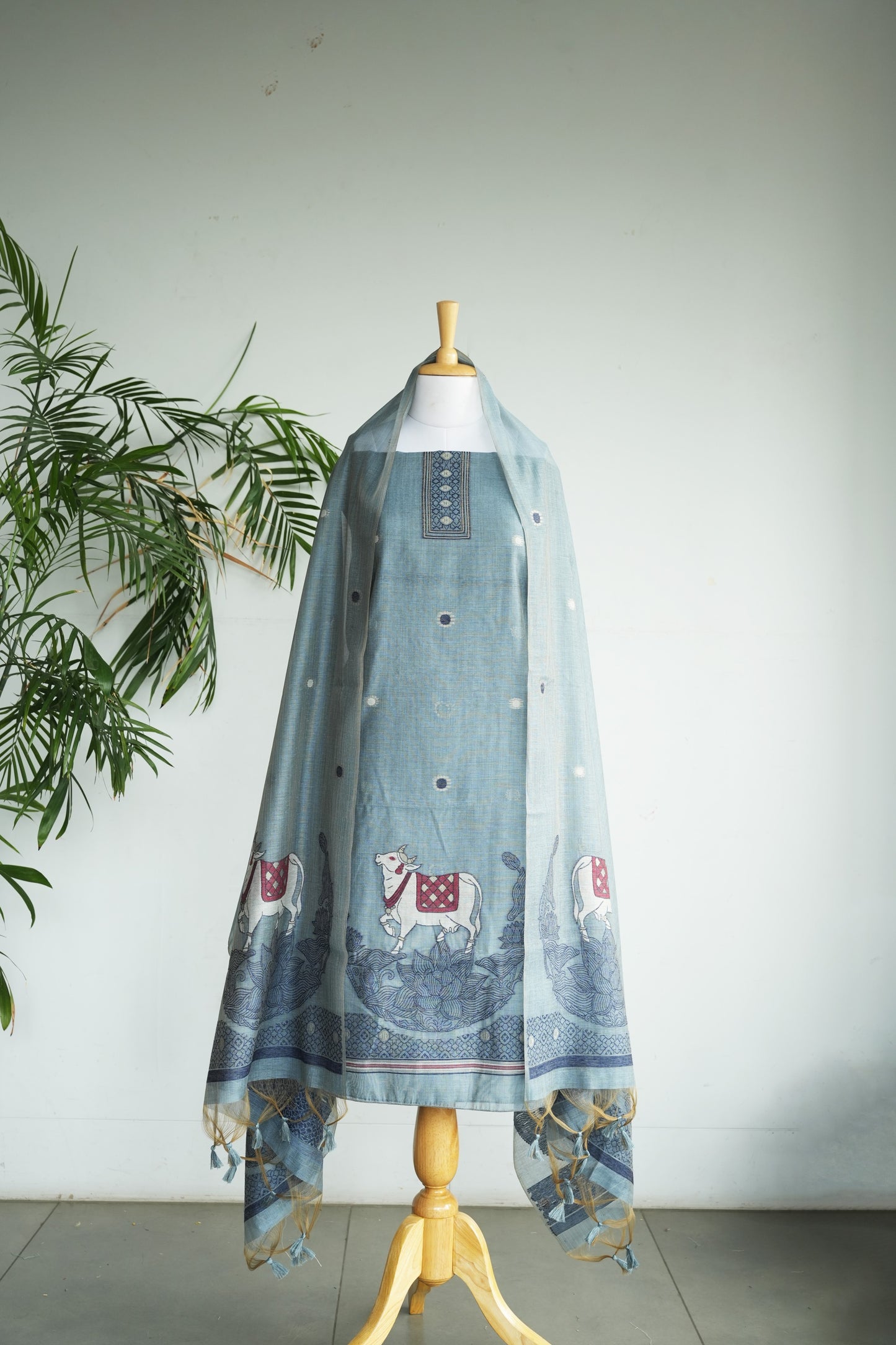 NEEL KAMAL- Pure Chanderi Slub Pichwai Unstitched Suit Set