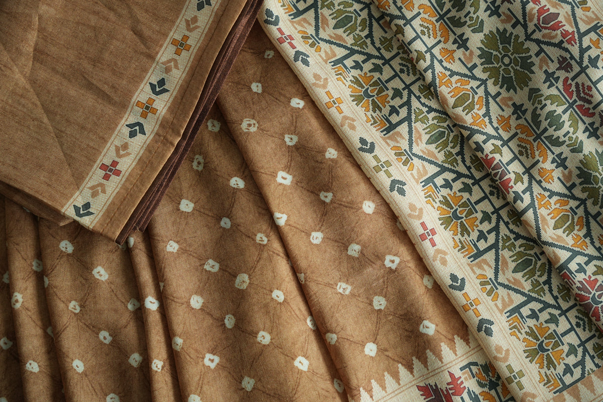 BHOOMI – Caramel Buti & Kalamkari Tussar Silk Saree