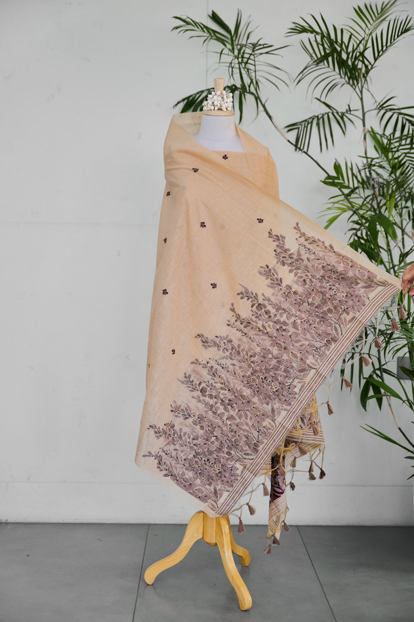 SAANJH – Pure Monga Cotton Beige Unstitched Suit Set
