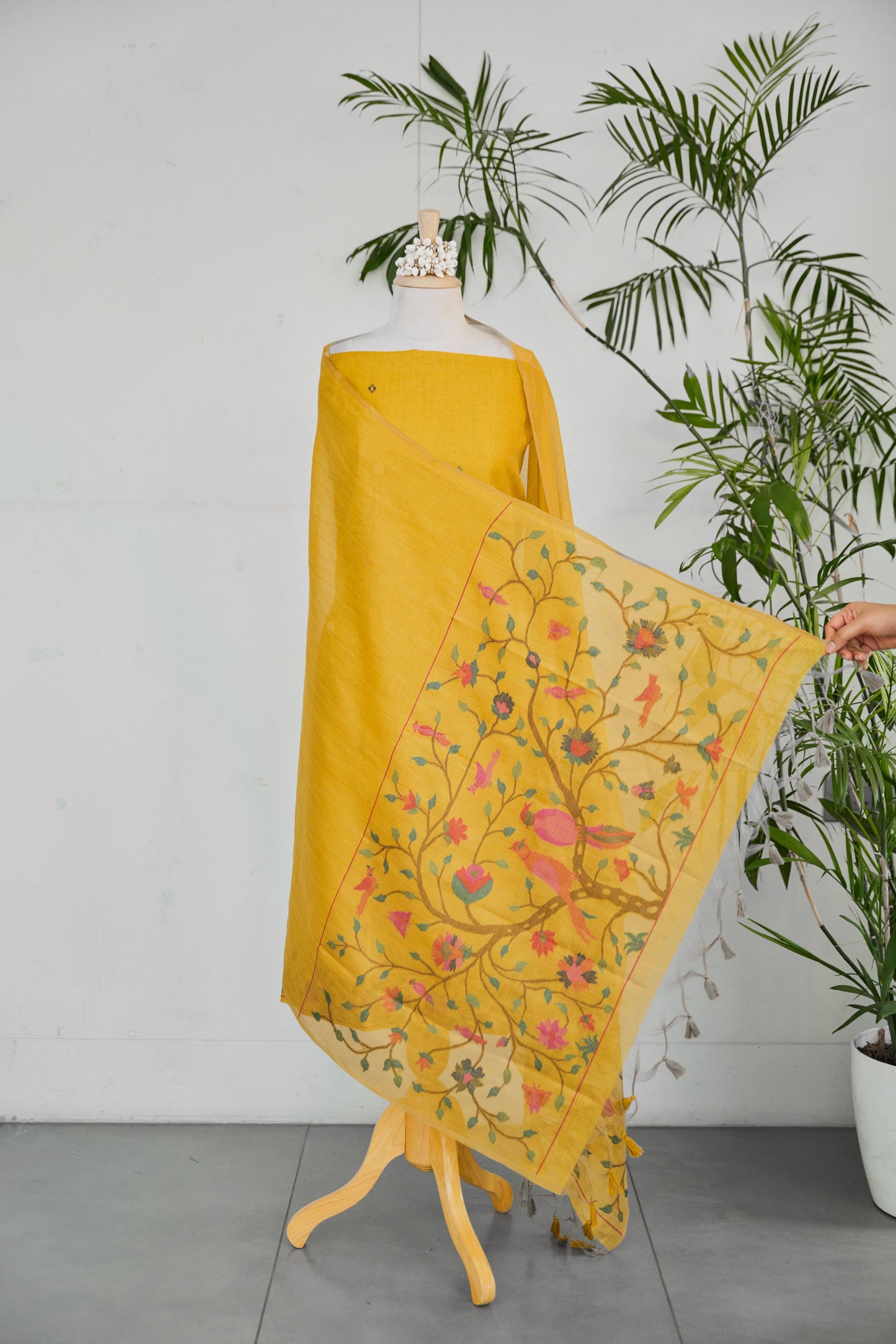 KANAK– PureMul Chanderi Mustard Yellow Unstitched Suit Set