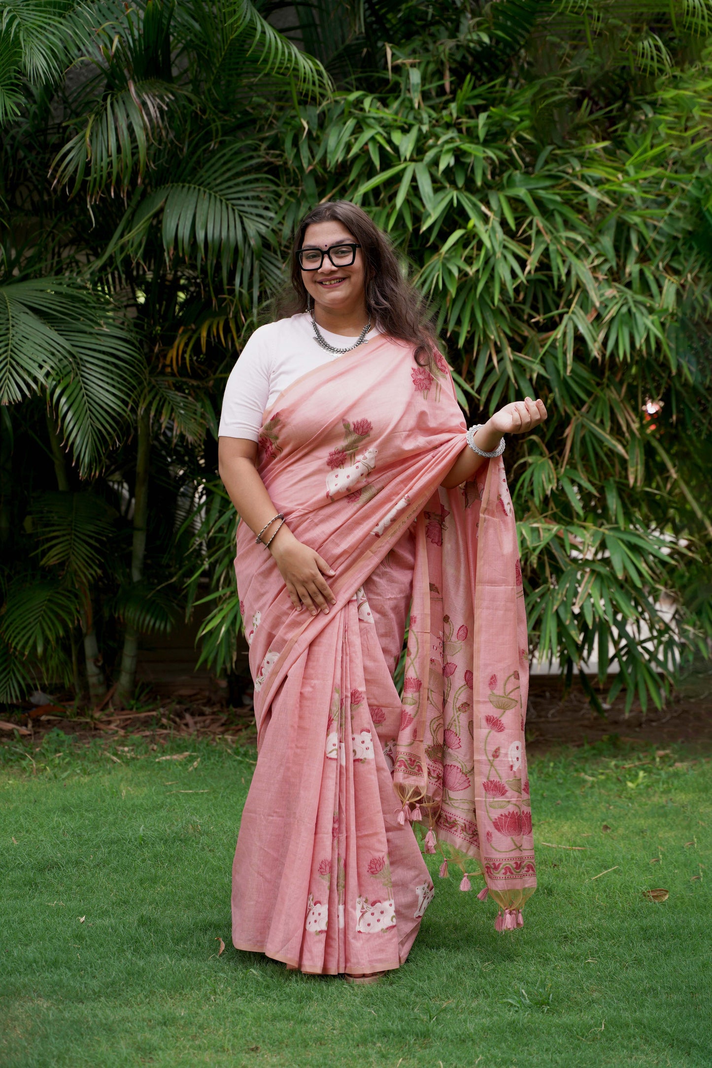 GULABI VATIKA - Pink Pure Monga Cotton Handwoven Pichwai Saree