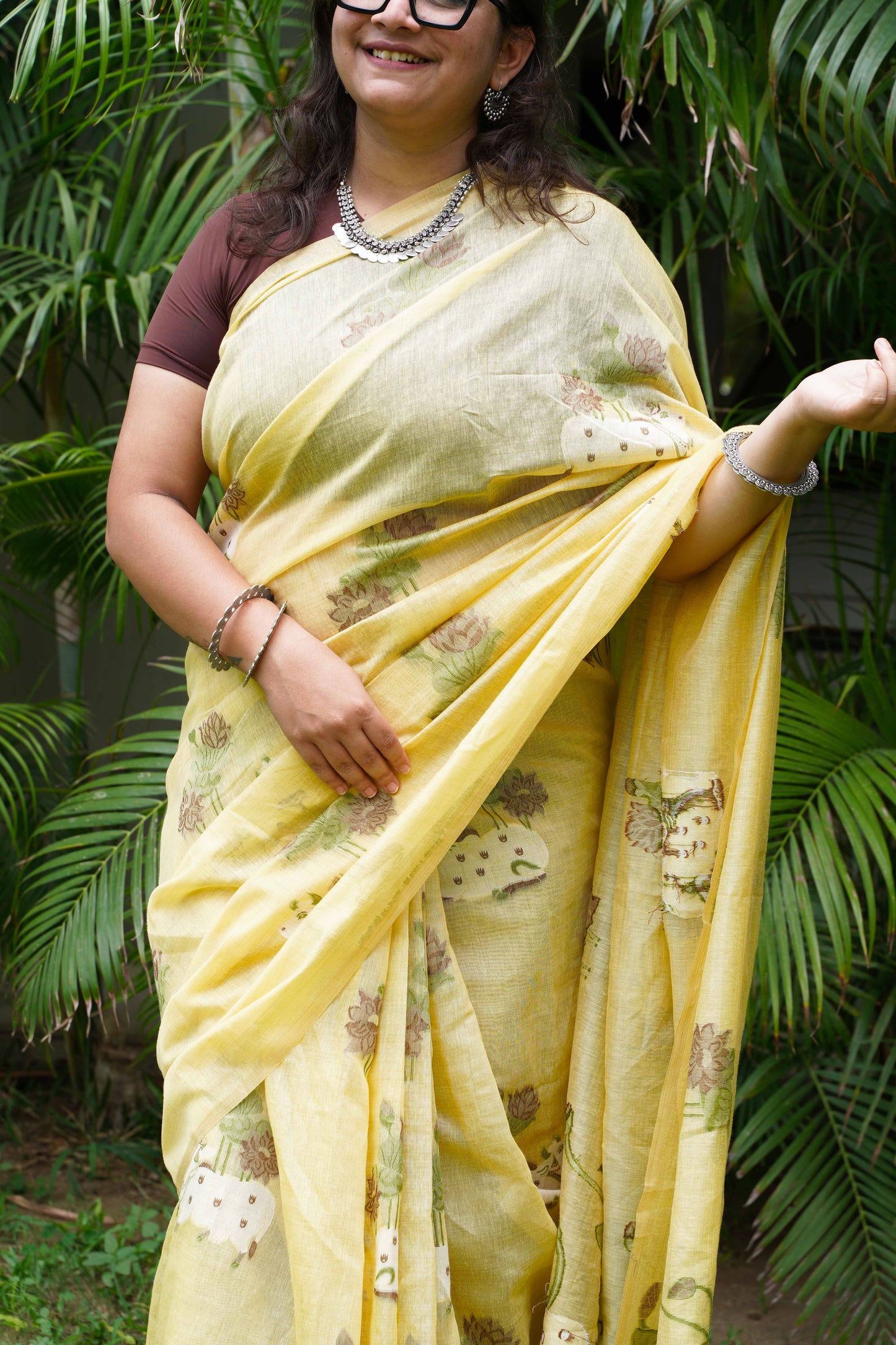 PICHWAI PHOOL- Yellow Pure Monga Cotton Handwoven Pichwai Saree