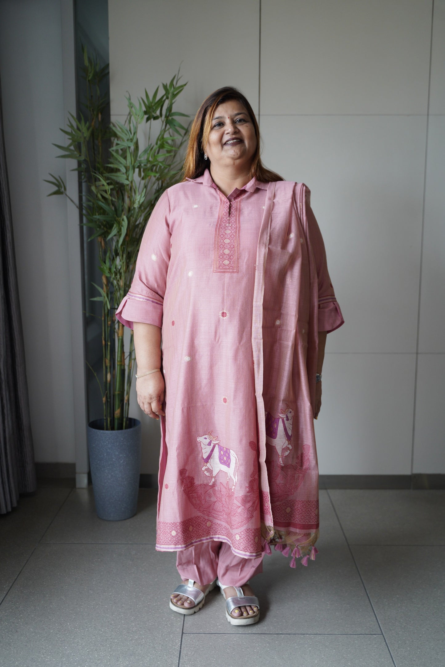 PICHWAI BLUSH - Pure Chanderi Slub Pichwai Unstitched Suit Set