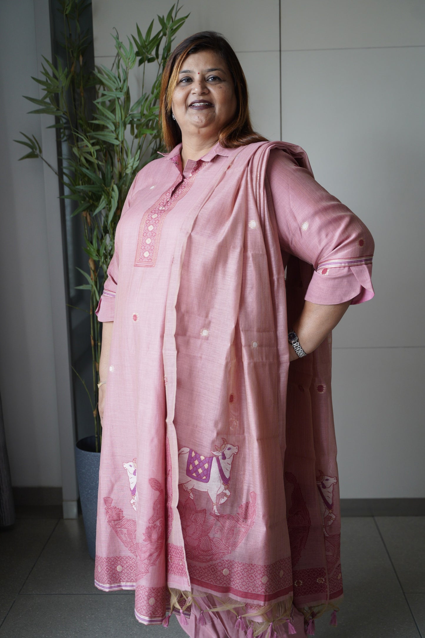 PICHWAI BLUSH - Pure Chanderi Slub Pichwai Unstitched Suit Set