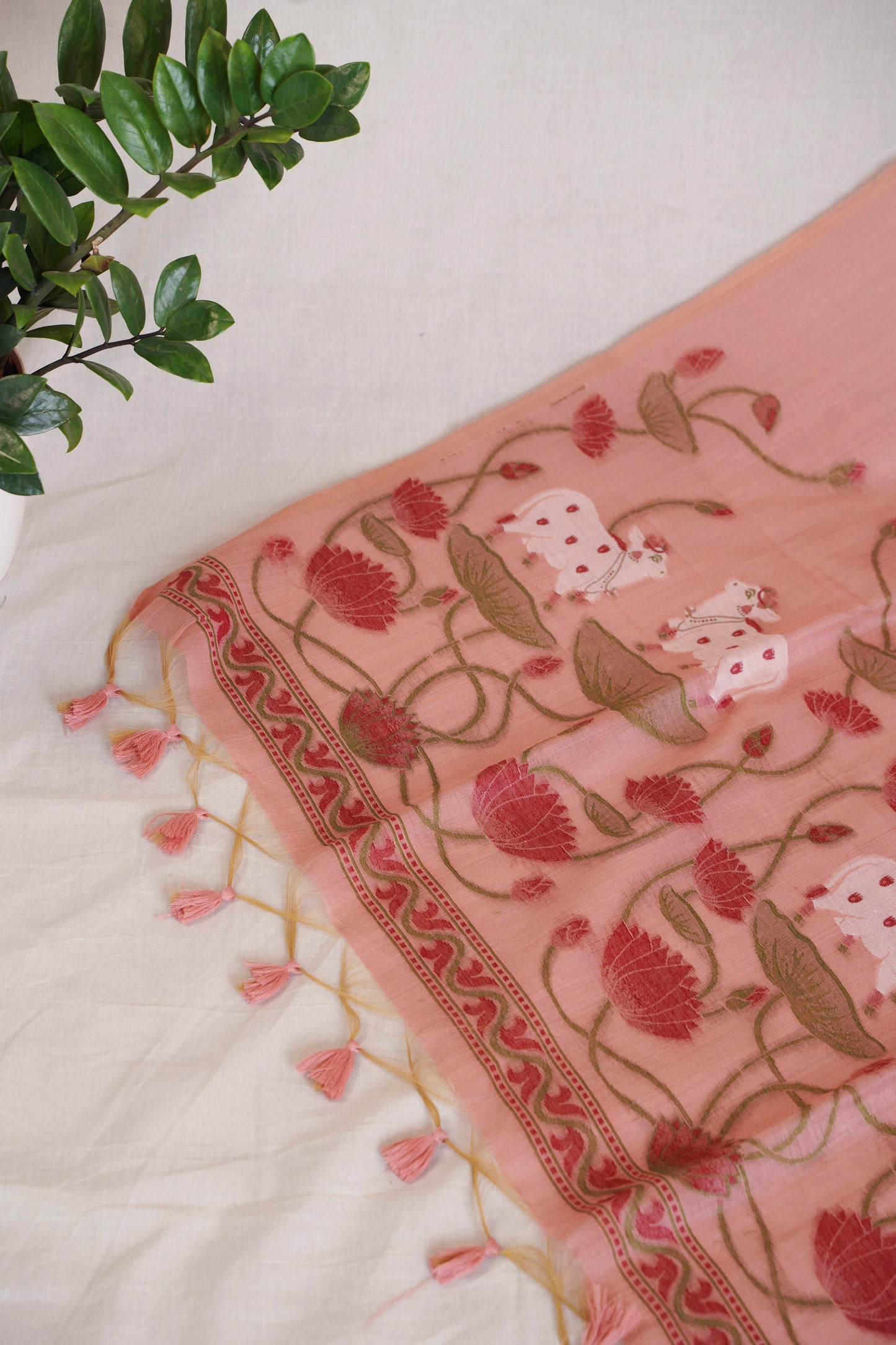 GULABI VATIKA - Pink Pure Monga Cotton Handwoven Pichwai Saree
