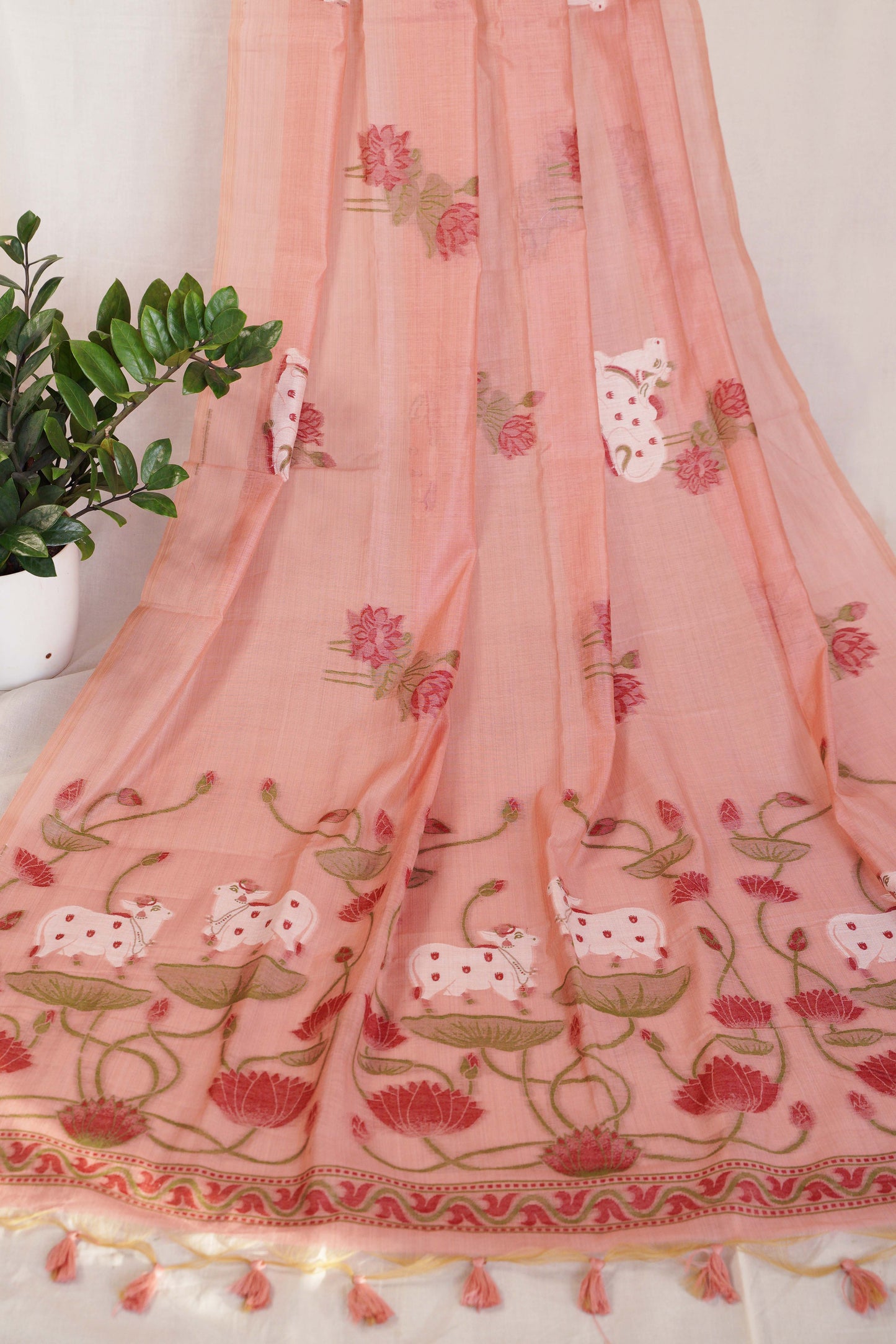 GULABI VATIKA - Pink Pure Monga Cotton Handwoven Pichwai Saree
