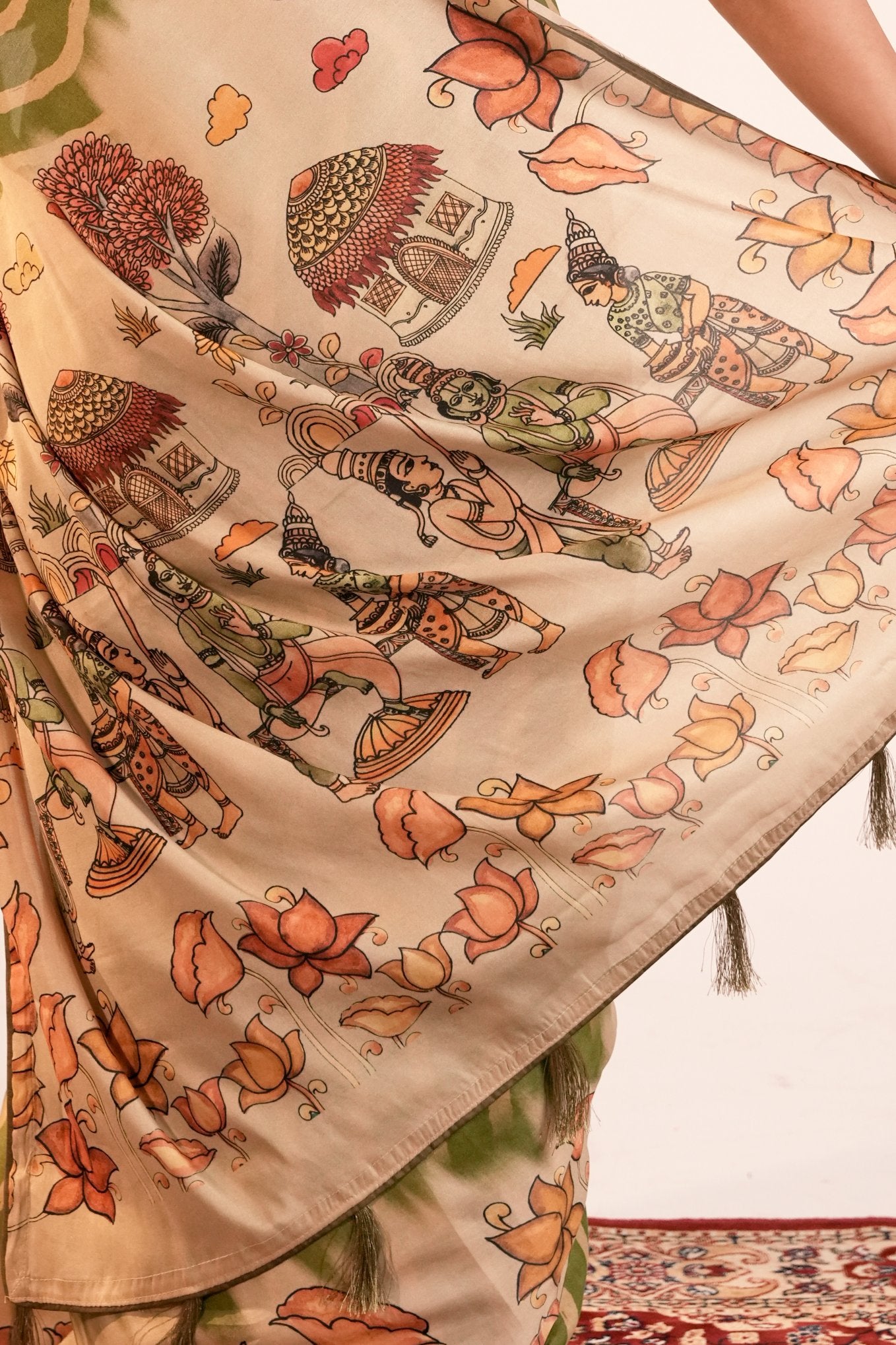 SUNDARBAGH- Green Fusion Print Tussar Silk Saree