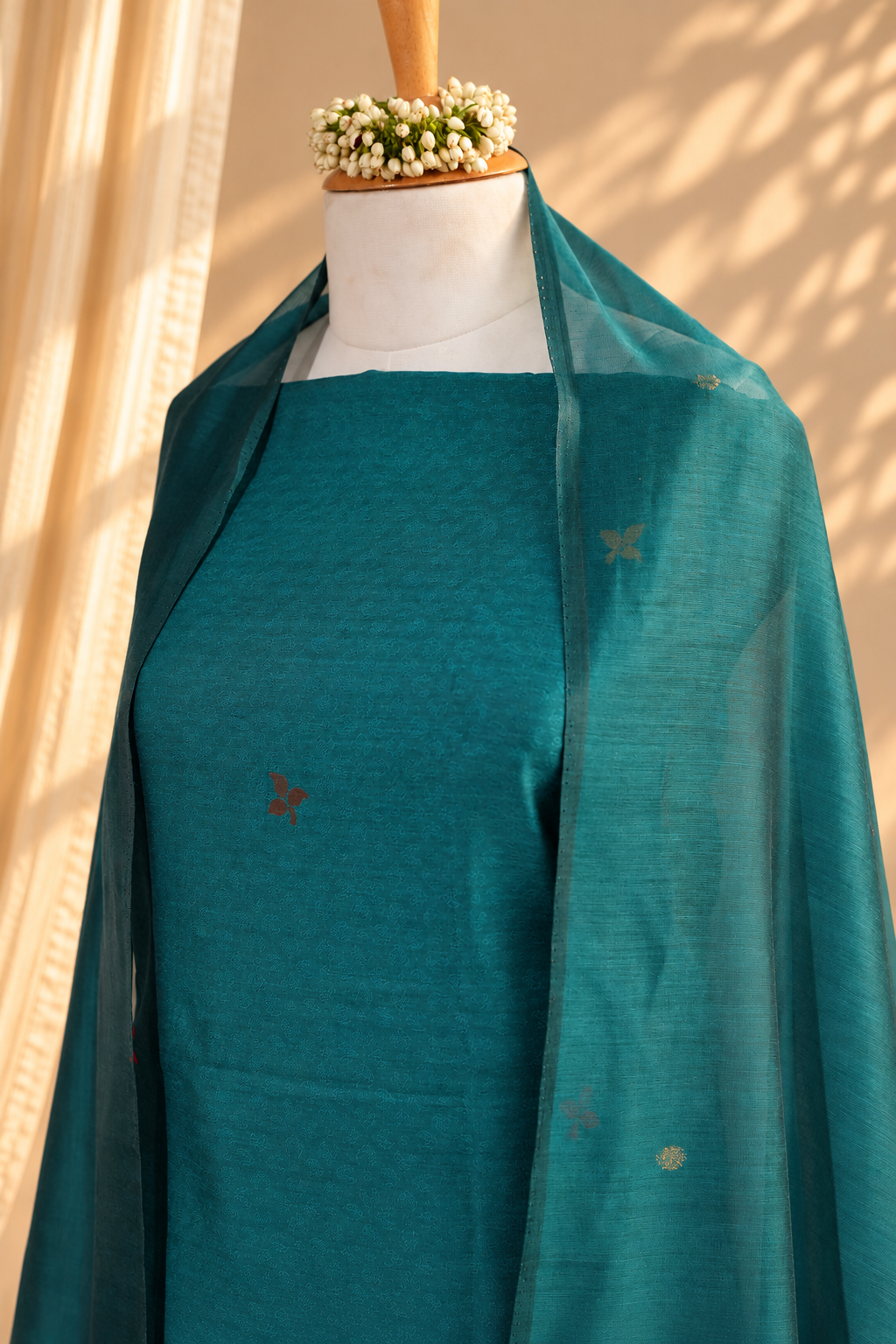 RANG RANI – Teal Blue Pure Chanderi Unstitched Suit Set