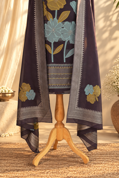 GULMARG – Plum Banarasi Silk Unstitched Suit Set