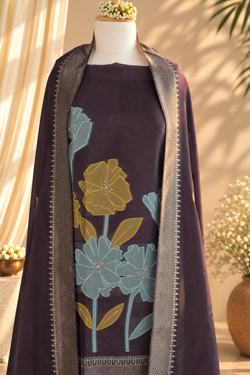 GULMARG – Plum Banarasi Silk Unstitched Suit Set