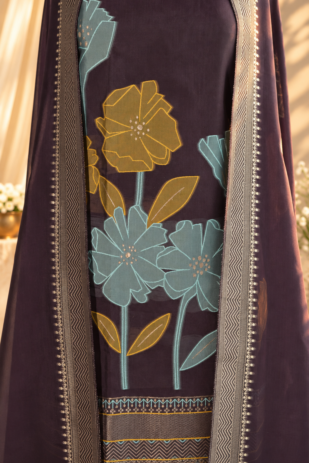 GULMARG – Plum Banarasi Silk Unstitched Suit Set