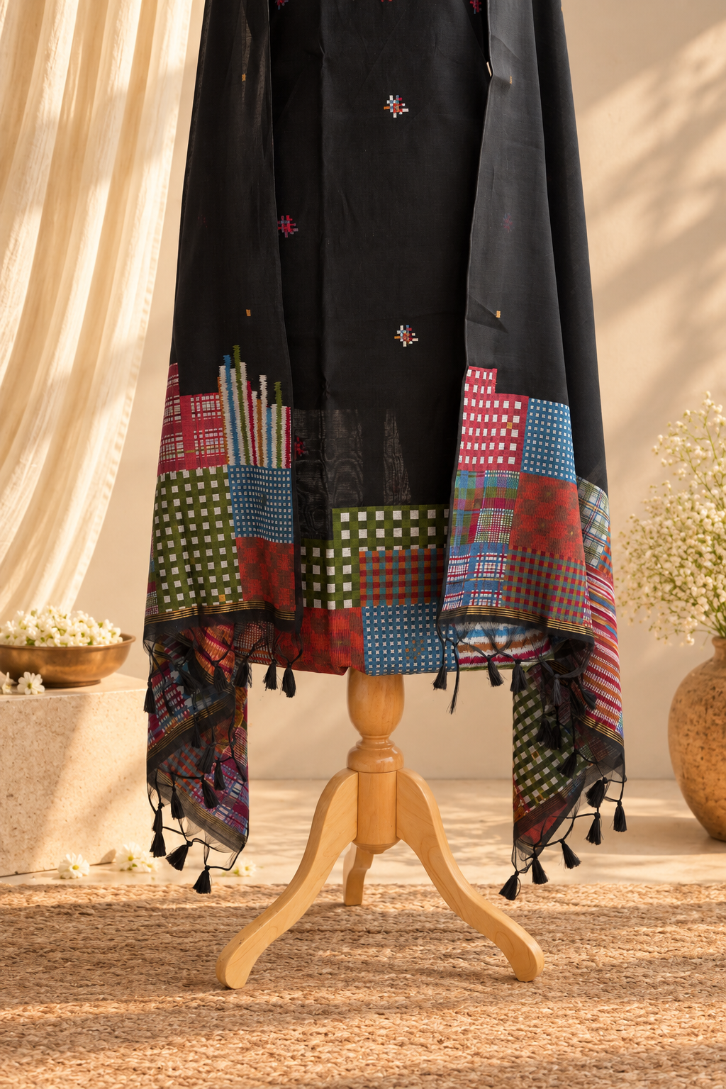 NAZAR BATTU- Pure Chanderi Red and Orange Unstithced Suit Set
