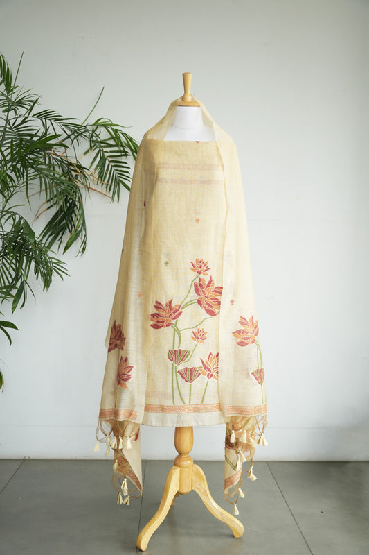 GOLDEN BLOOM  - Pure Monga Cotton Unstitched Suit Set