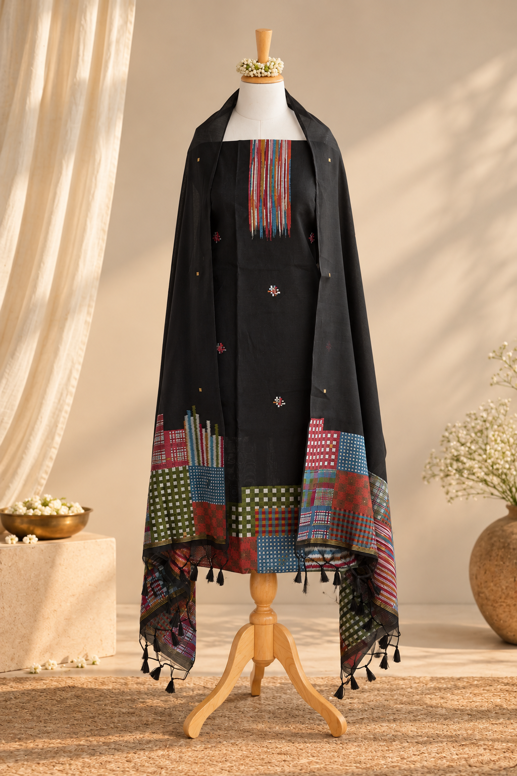 NAZAR BATTU- Pure Chanderi Red and Orange Unstithced Suit Set
